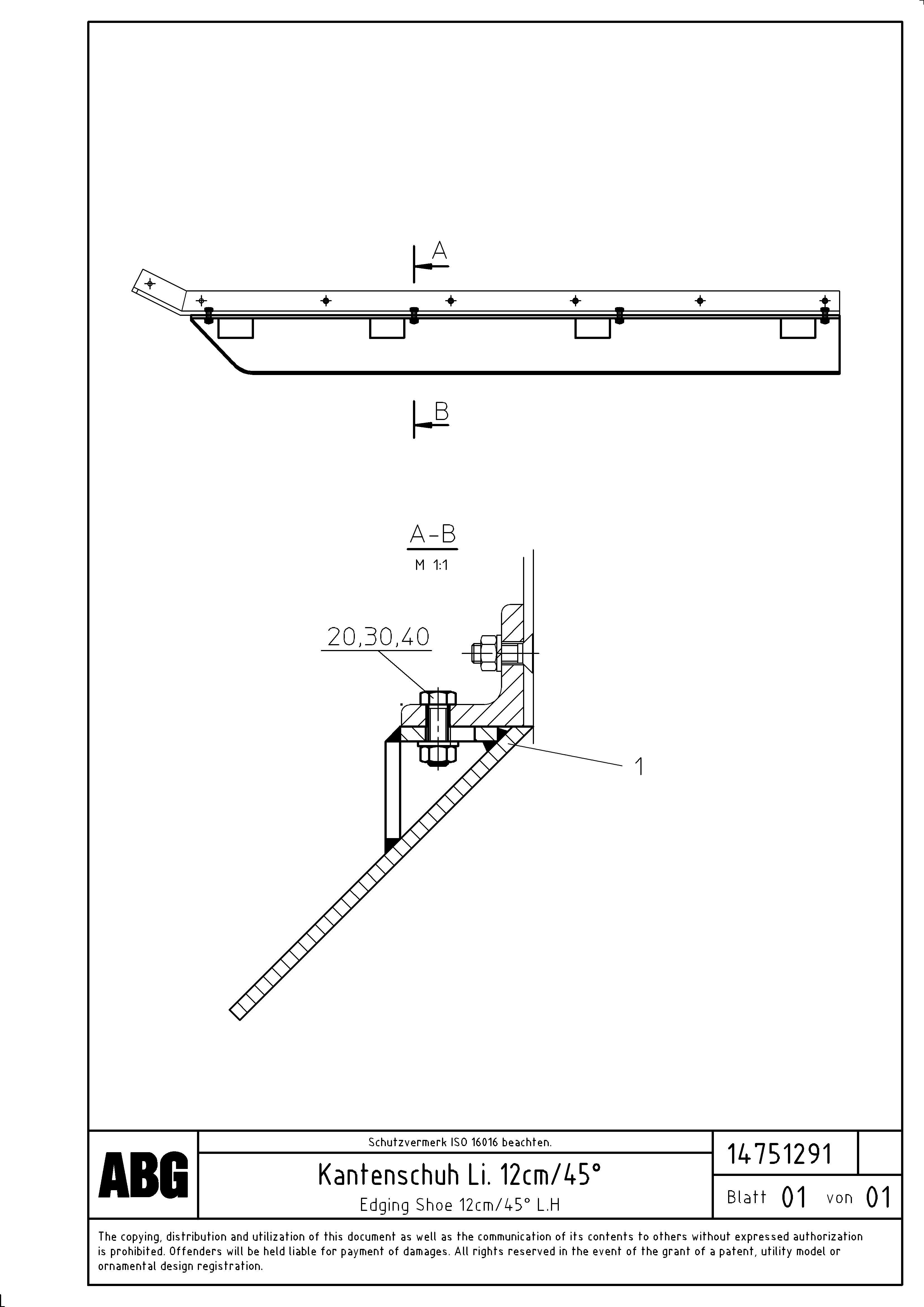 Схема запчастей Volvo ABG3870 - 75620 Edging shoe for lateral limitation VB 50 ATT. SCREEDS 2,0 - 5,0M ABG3870