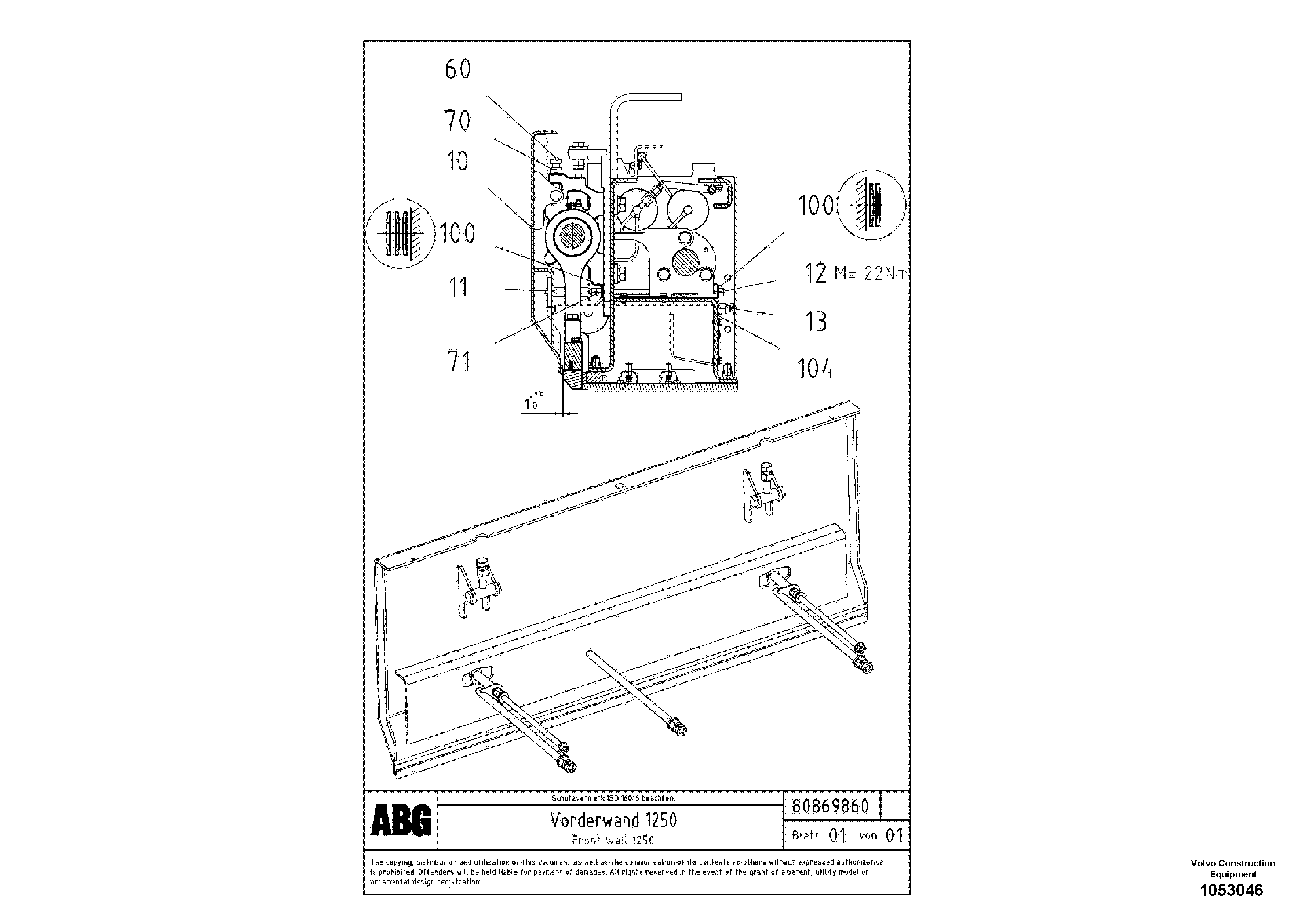 Схема запчастей Volvo ABG5770 - 72382 Front wall for extension VB 78 ETC ATT. SCREED 2,5 - 9,0 M ABG5770, ABG5870, ABG6870