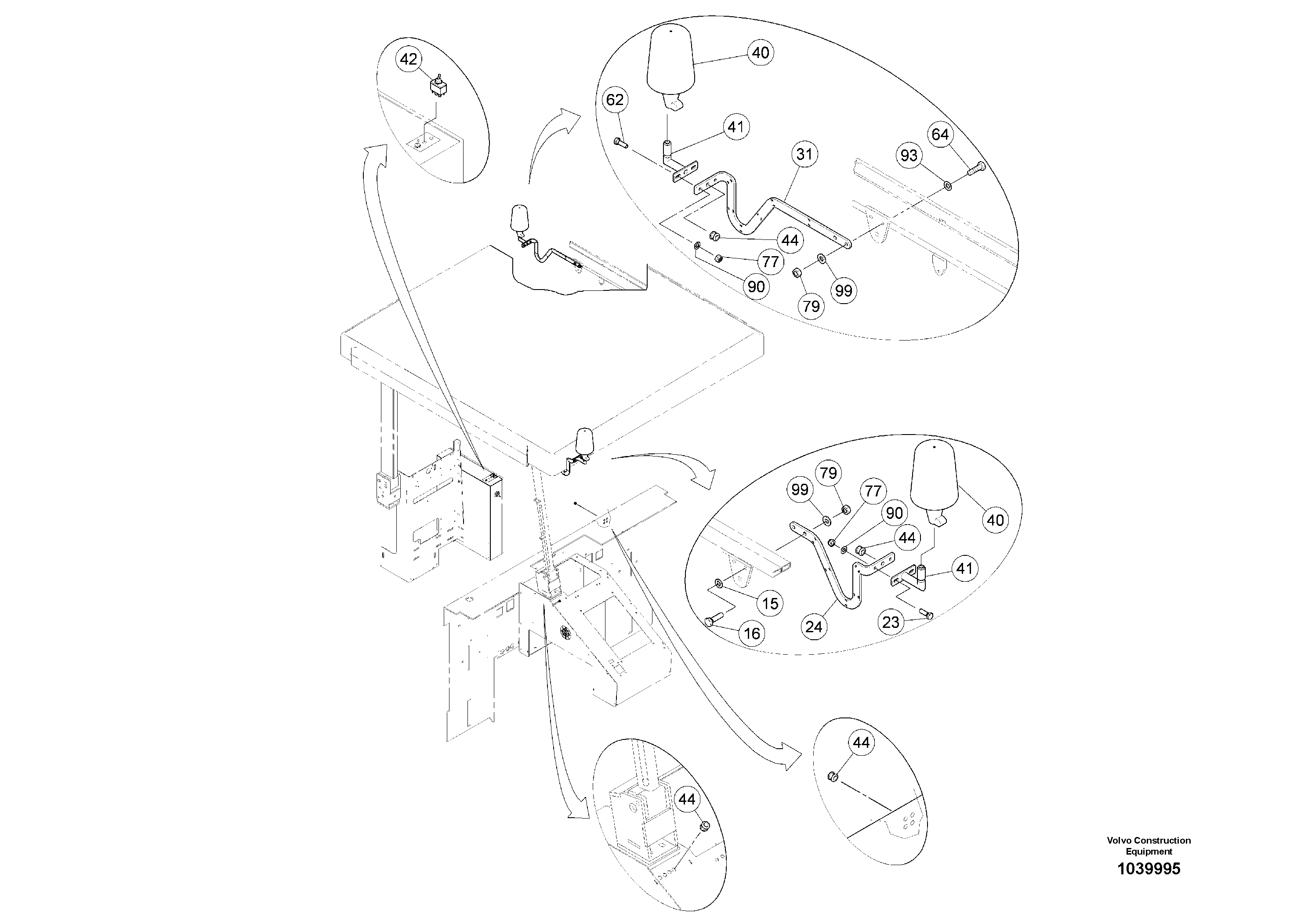 Схема запчастей Volvo ABG5770 - 94076 Rotating beacons ABG5770 S/N 20740 -