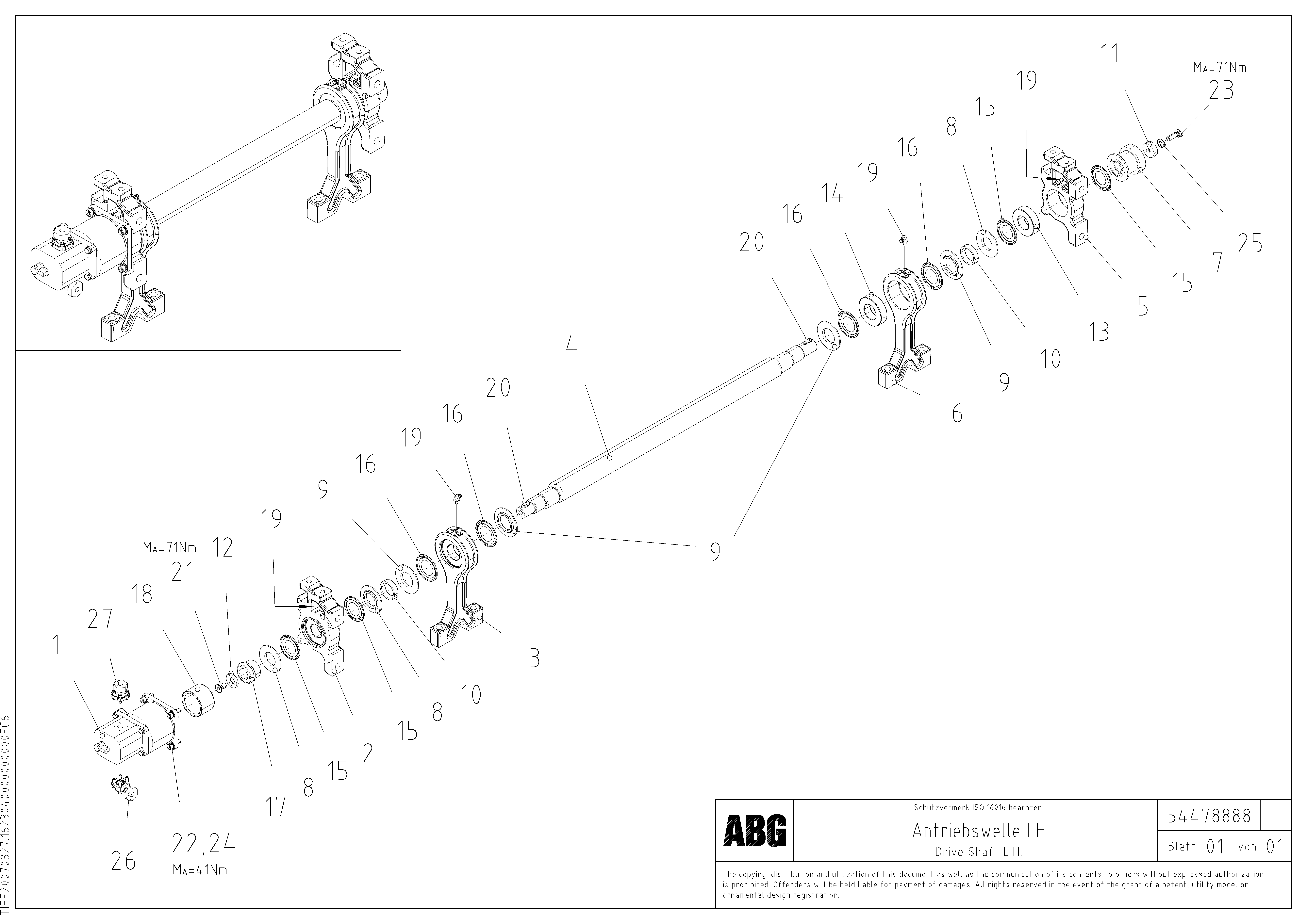 Схема запчастей Volvo ABG6870 - 70462 Tamper drive shaft for tamper/basic screed VB 88 GTC ATT. SCREEDS 3,0 - 9,0M ABG6870