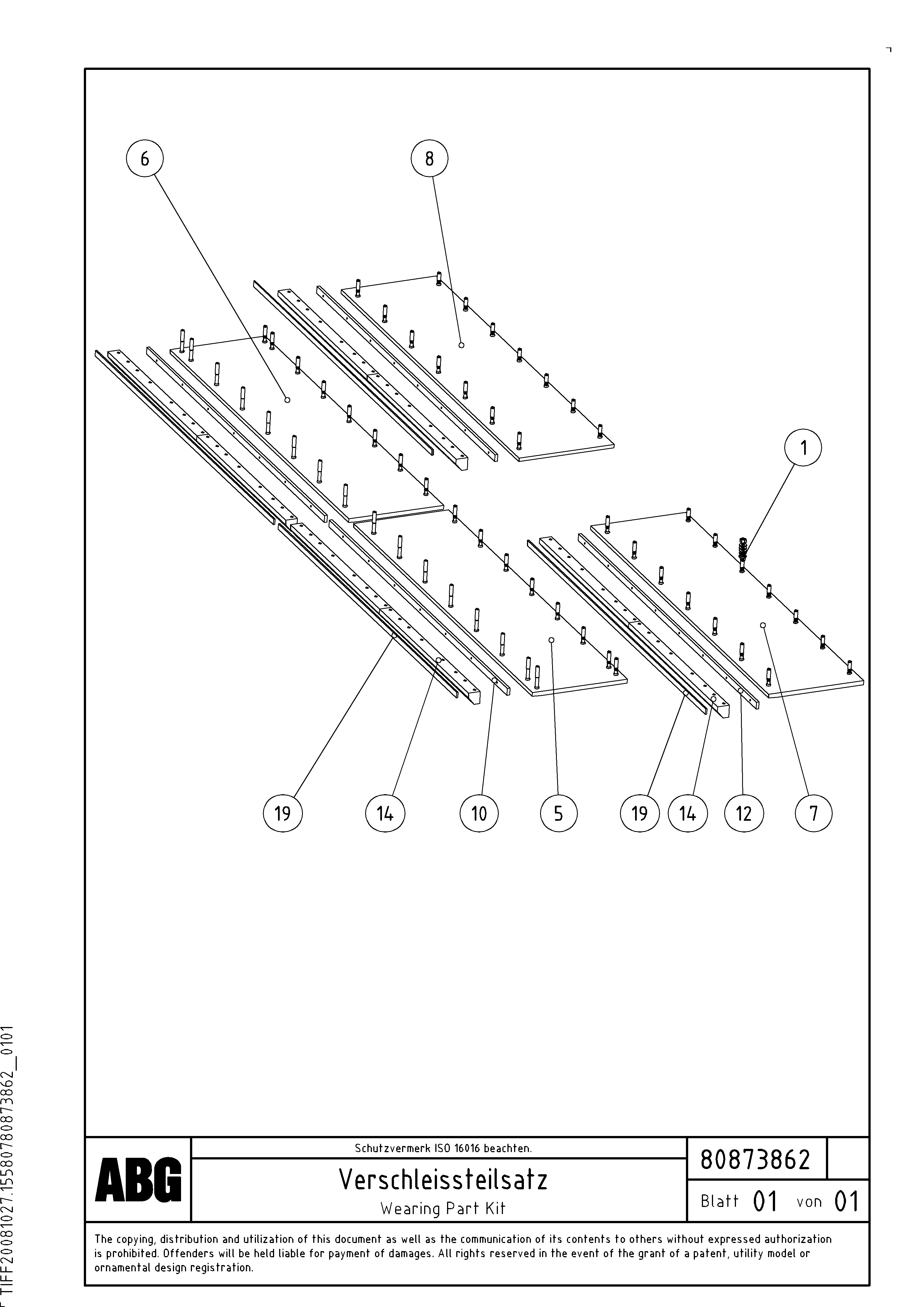 Схема запчастей Volvo ABG6870 - 68601 Wearing Part VB 88 GTC ATT. SCREEDS 3,0 - 9,0M ABG6870