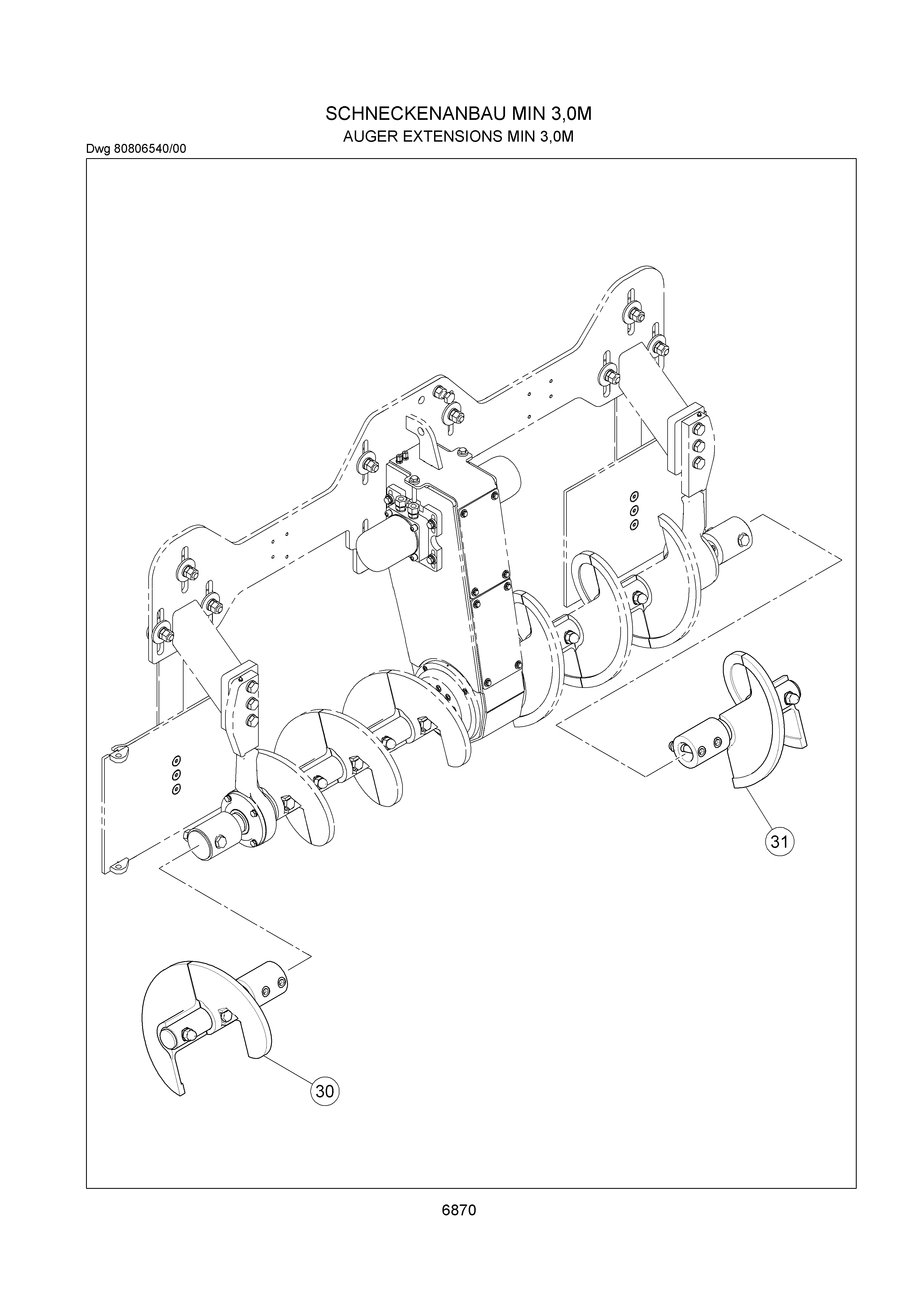 Схема запчастей Volvo ABG6870 - 81208 Auger extension VB 88 ETC ATT. SCREED 3,0 - 9,0 M ABG6870