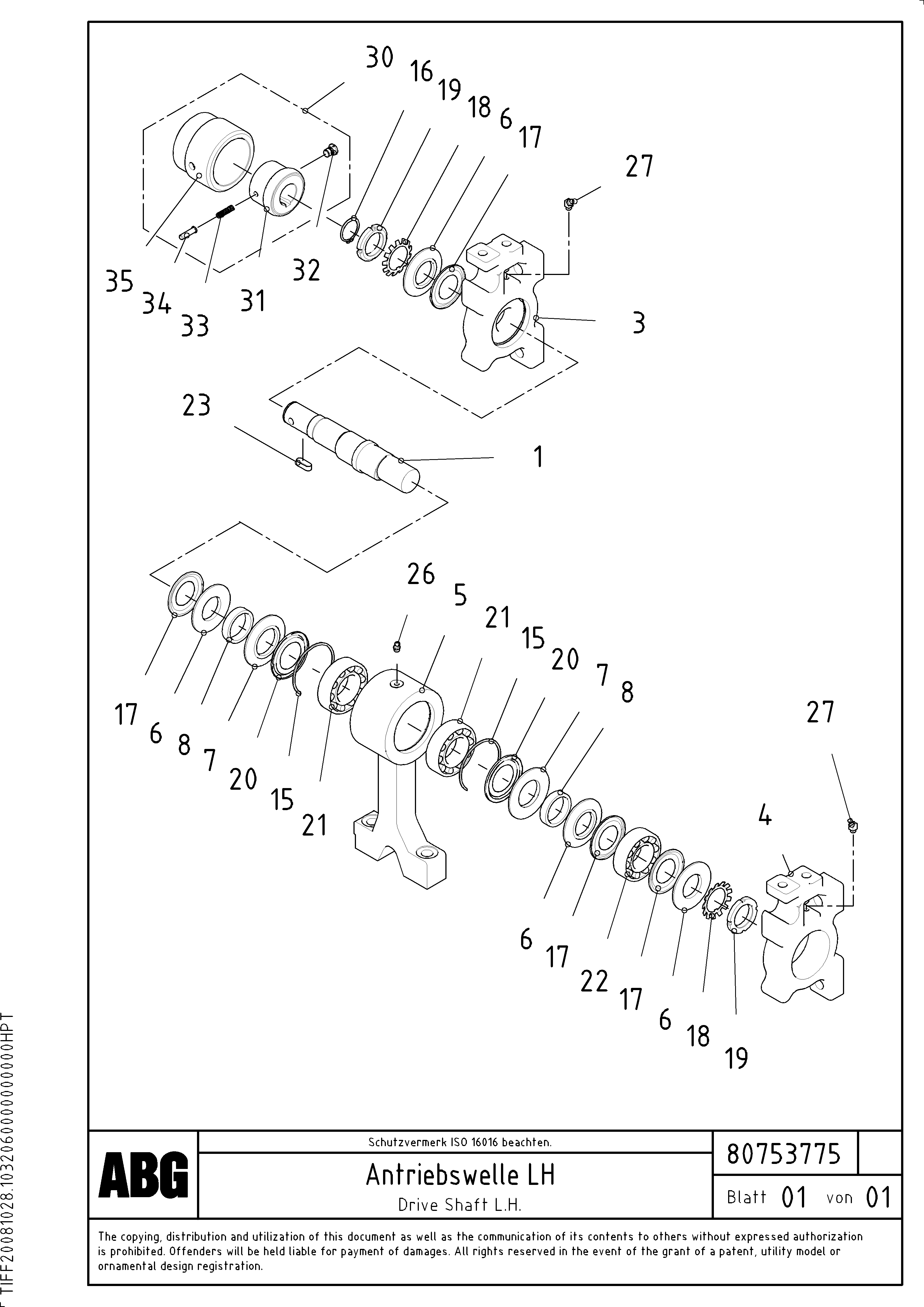 Схема запчастей Volvo ABG6870 - 76670 Tamper drive shaft for extension VB 88 ETC ATT. SCREED 3,0 - 9,0 M ABG6870