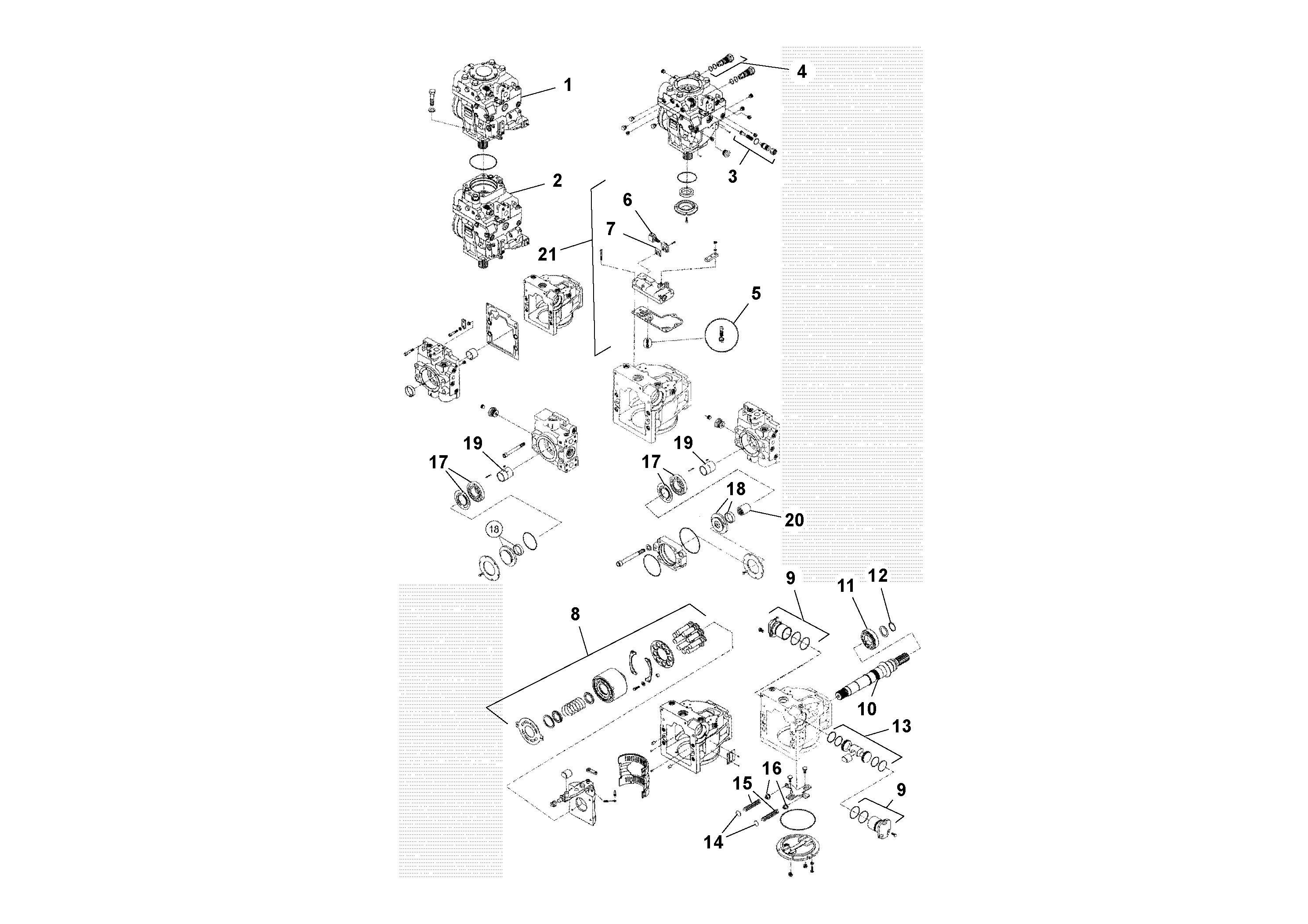 Схема запчастей Volvo PF161 - 63989 Traction Drive Tandem Pump PF161 S/N 197506 -
