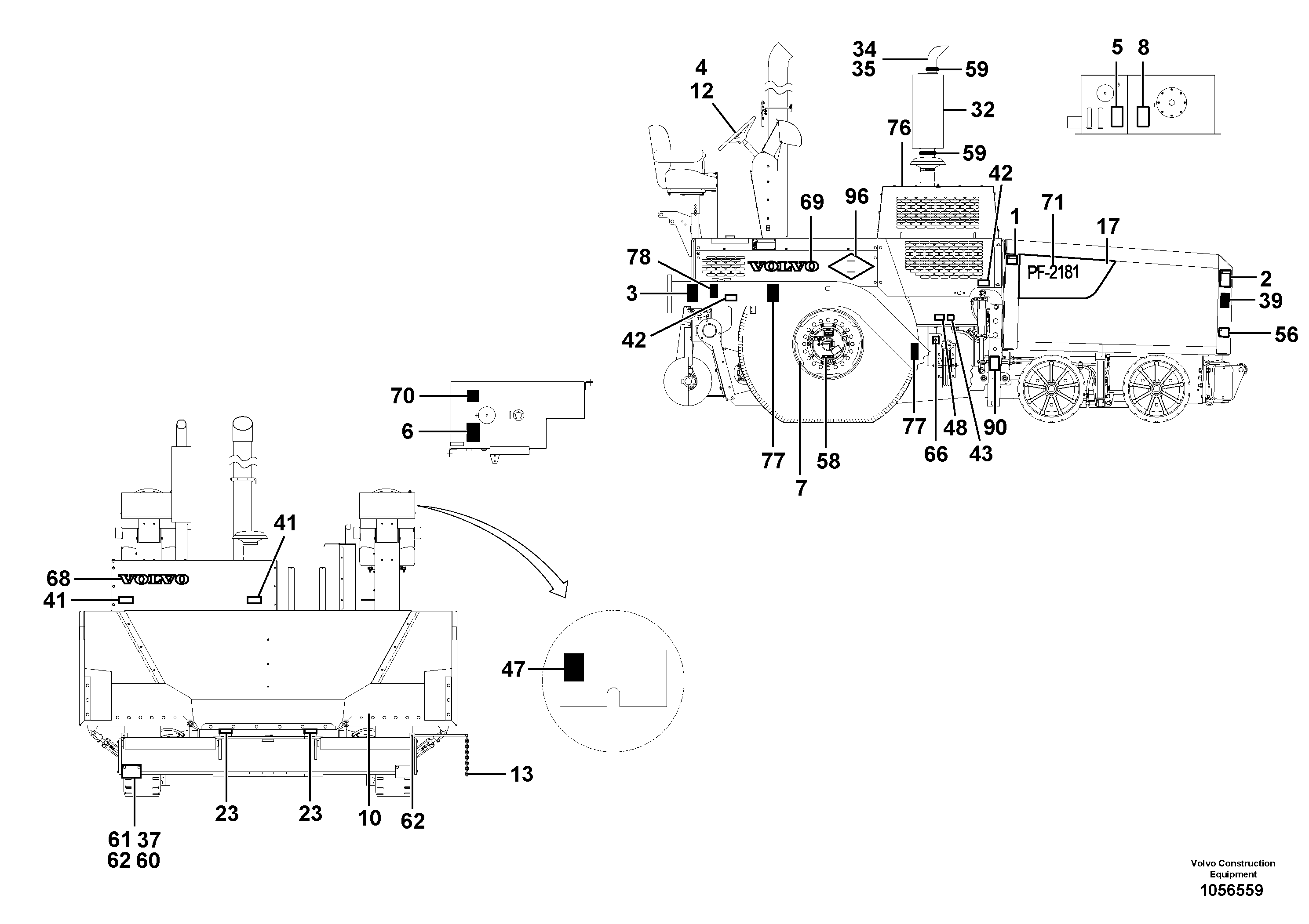 Схема запчастей Volvo PF2181 - 77154 Striping, Decals, and Instruction Plates PF2181 S/N 200987-