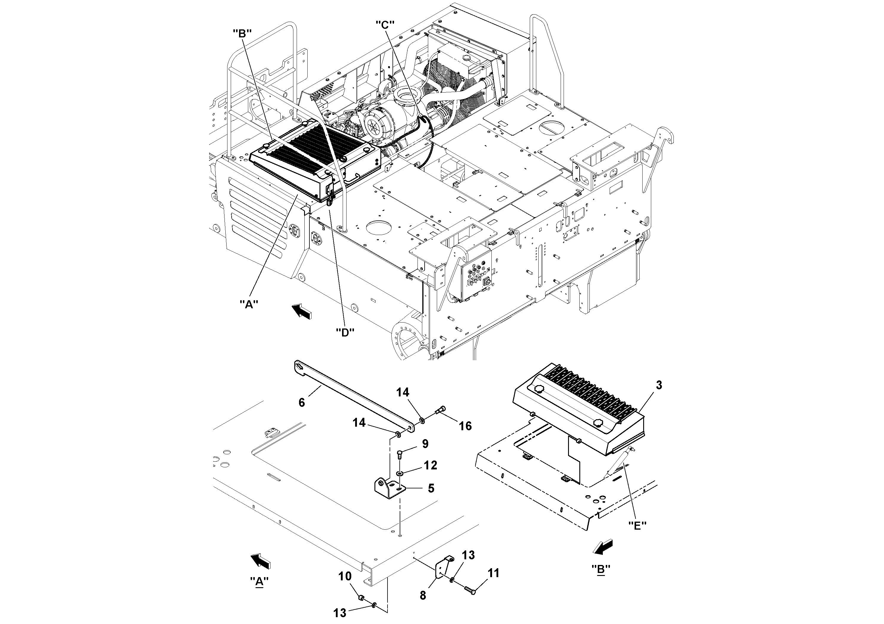 Схема запчастей Volvo PF6170 - 96427 Auxiliary Hydraulic Cooler Installation PF6160/PF6170