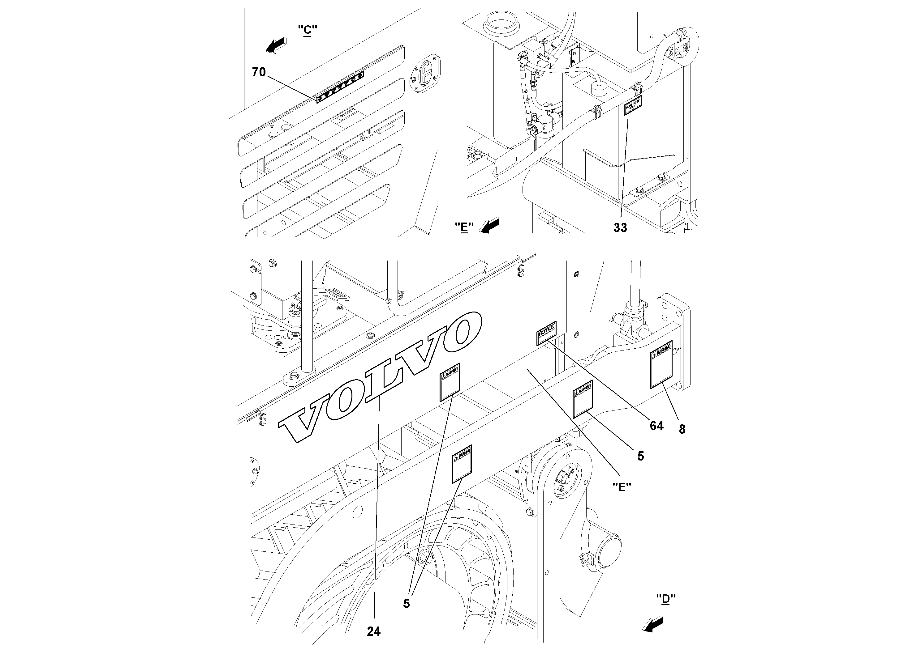Схема запчастей Volvo PF6170 - 100833 Decal Installation PF6160/PF6170