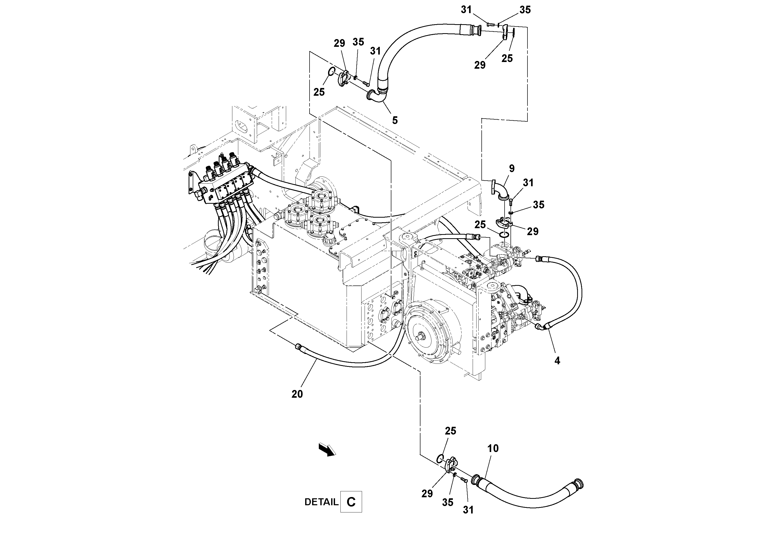 Схема запчастей Volvo PF6170 - 100385 Hydraulic Feeder Installation PF6160/PF6170