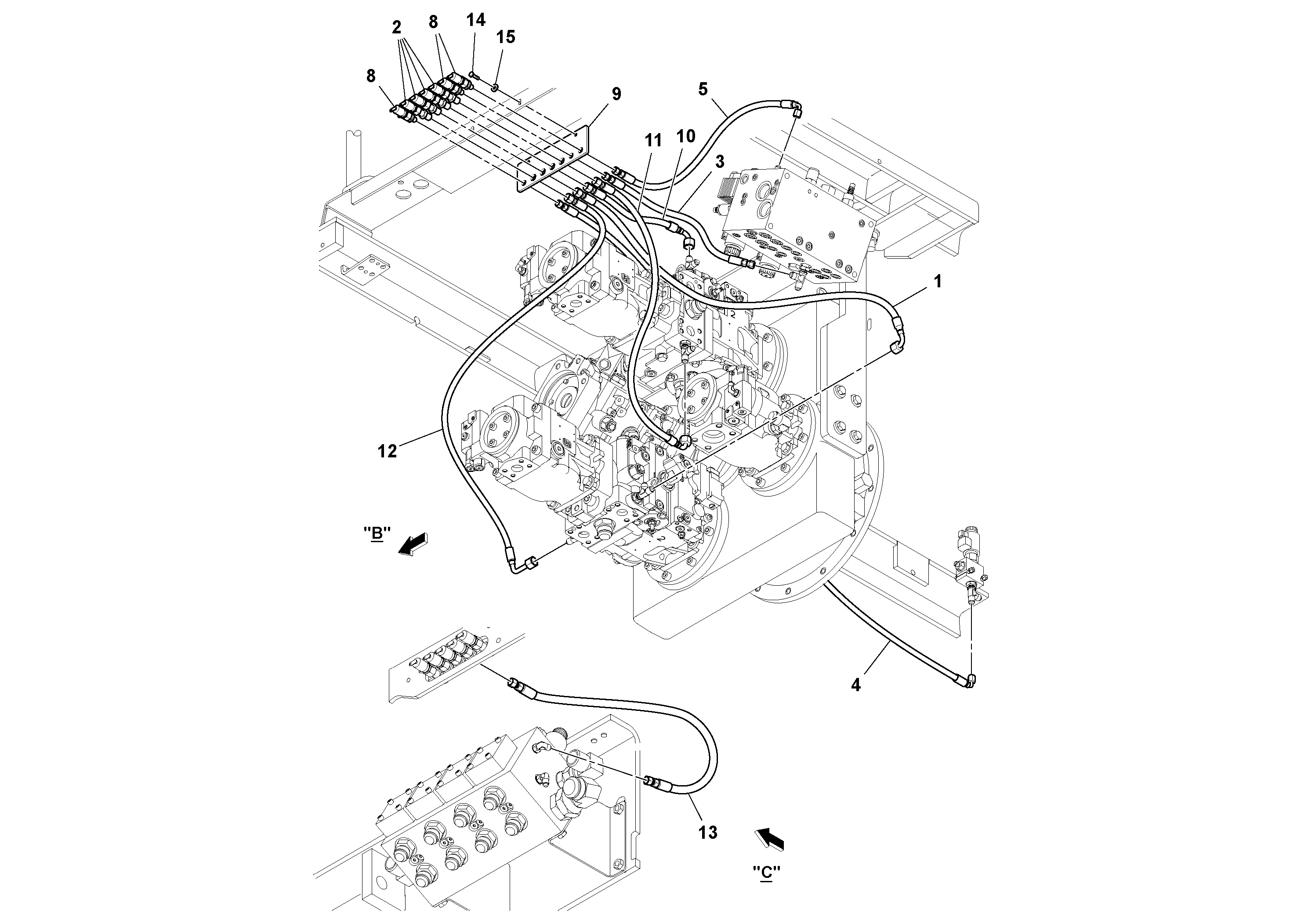 Схема запчастей Volvo PF6170 - 93960 Hydraulic Pressure check connection Installation PF6160/PF6170