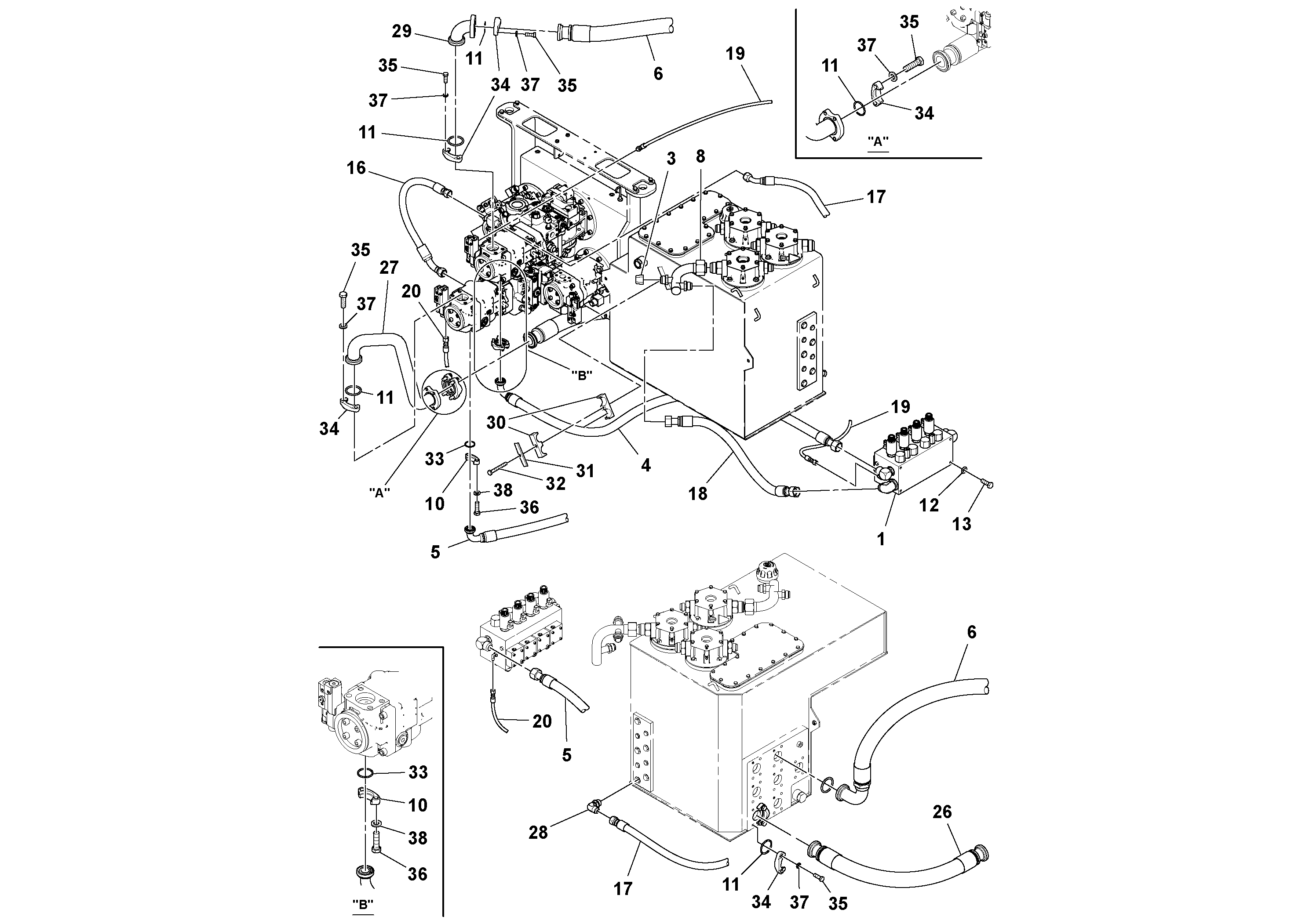 Схема запчастей Volvo PF6170 - 96384 Hydraulic Feeder Installation PF6160/PF6170