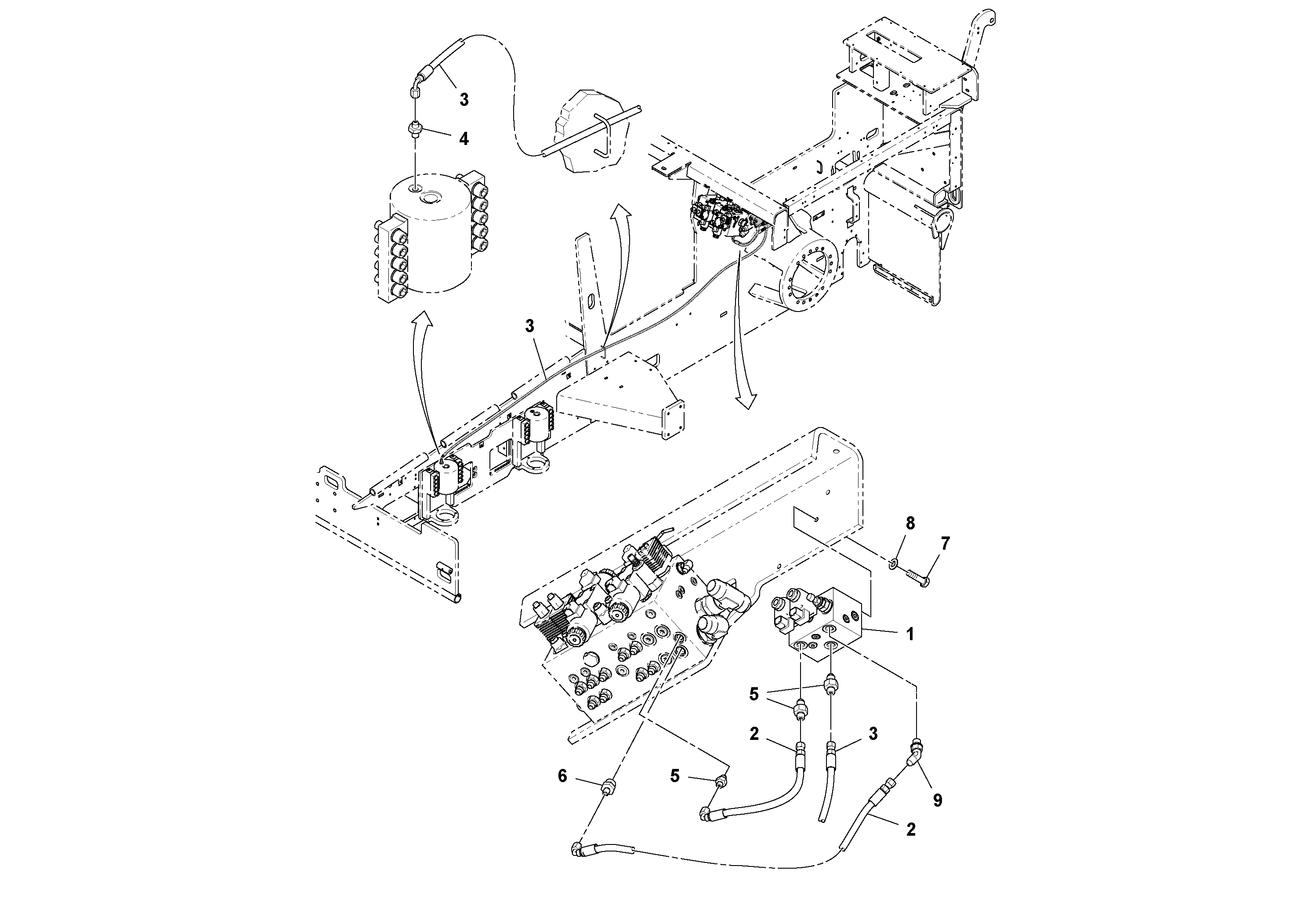 Схема запчастей Volvo PF6170 - 93958 Bogie Cylinder Hydraulic Installation PF6160/PF6170