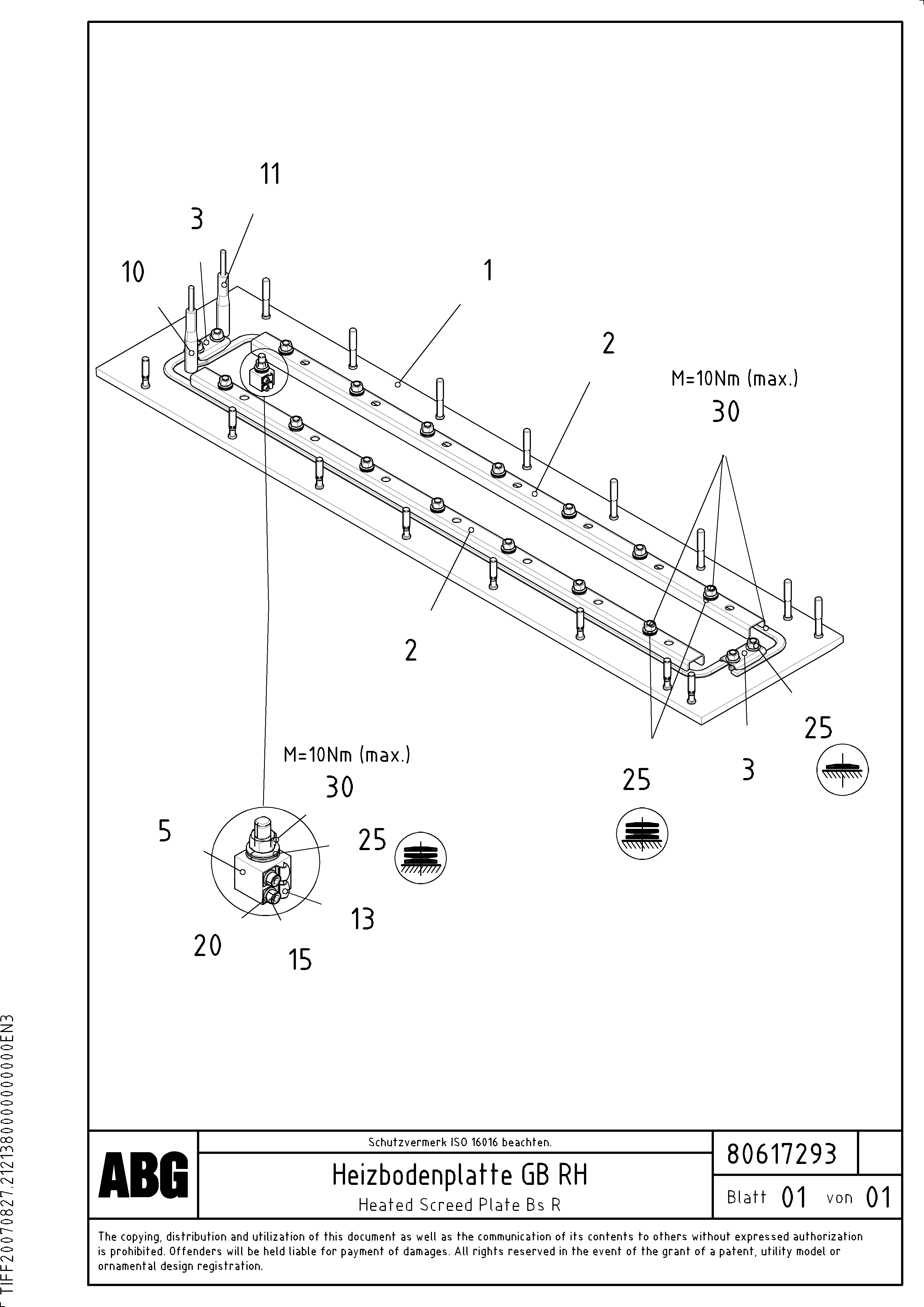 Схема запчастей Volvo PF6170 - 91921 Heated screed plate for basic screed OMNI 1011 ATT. SCREEDS 3,0 - 9,0M PF6110 PF6160/PF6170