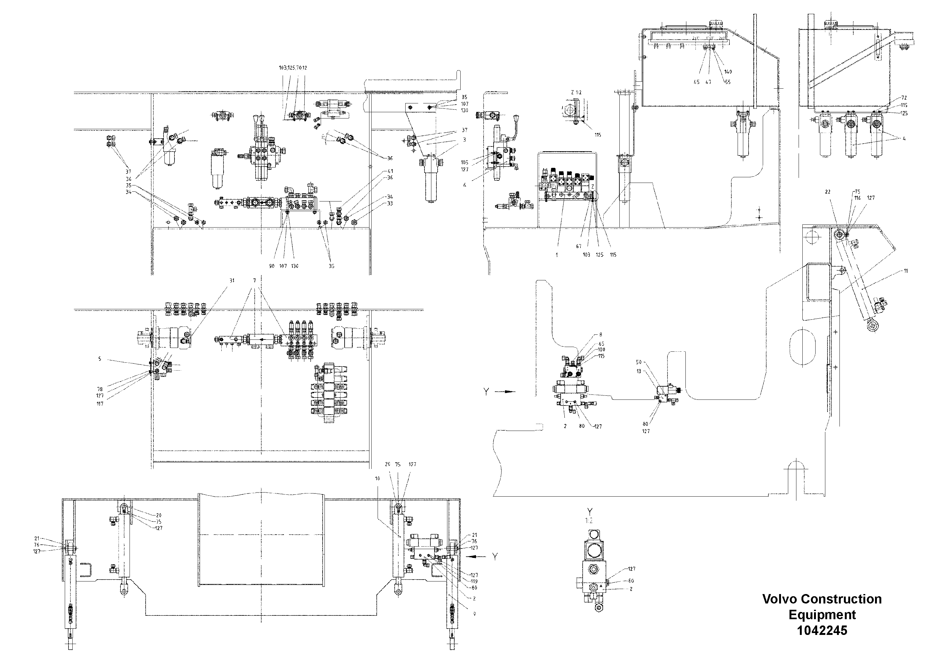Схема запчастей Volvo ABG325 S/N 20941 - - 95665 Гидроцилиндр и фильтры 