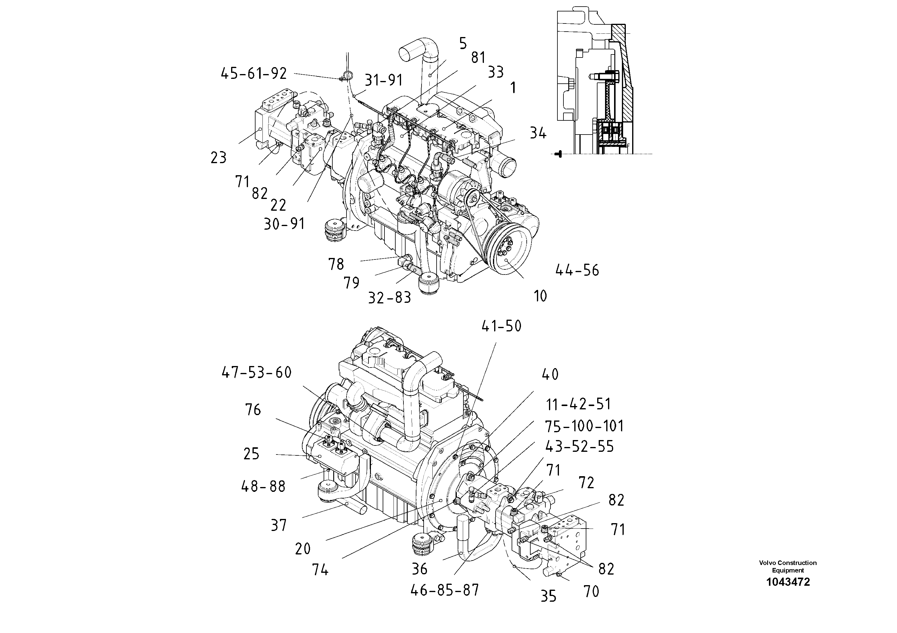 Схема запчастей Volvo ABG2820 - 106818 Engine Basic Unit ABG2820 S/N 20814 -