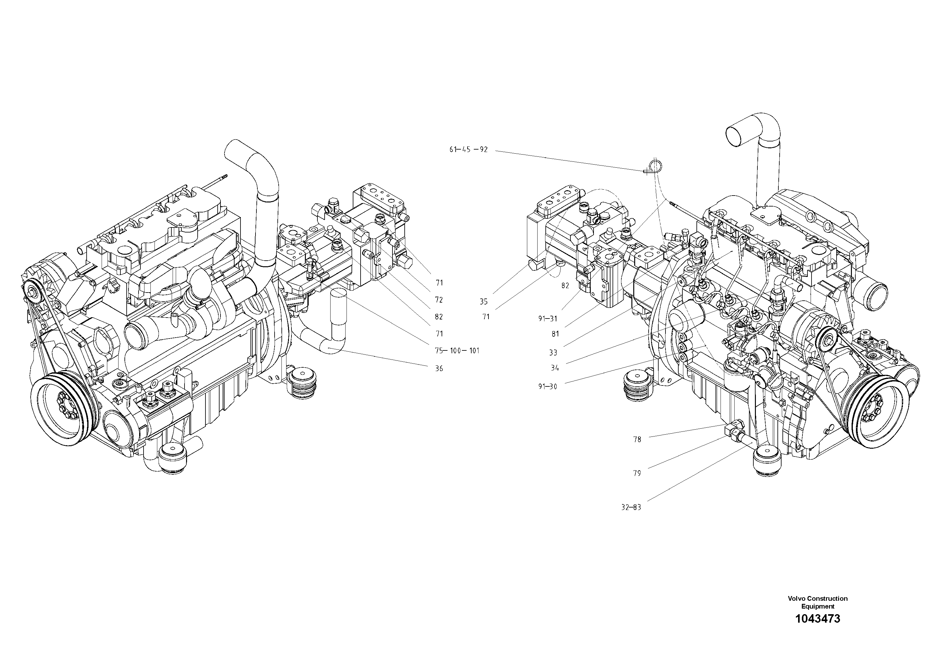 Схема запчастей Volvo ABG2820 - 53077 Engine Basic Unit ABG2820 S/N 20814 -