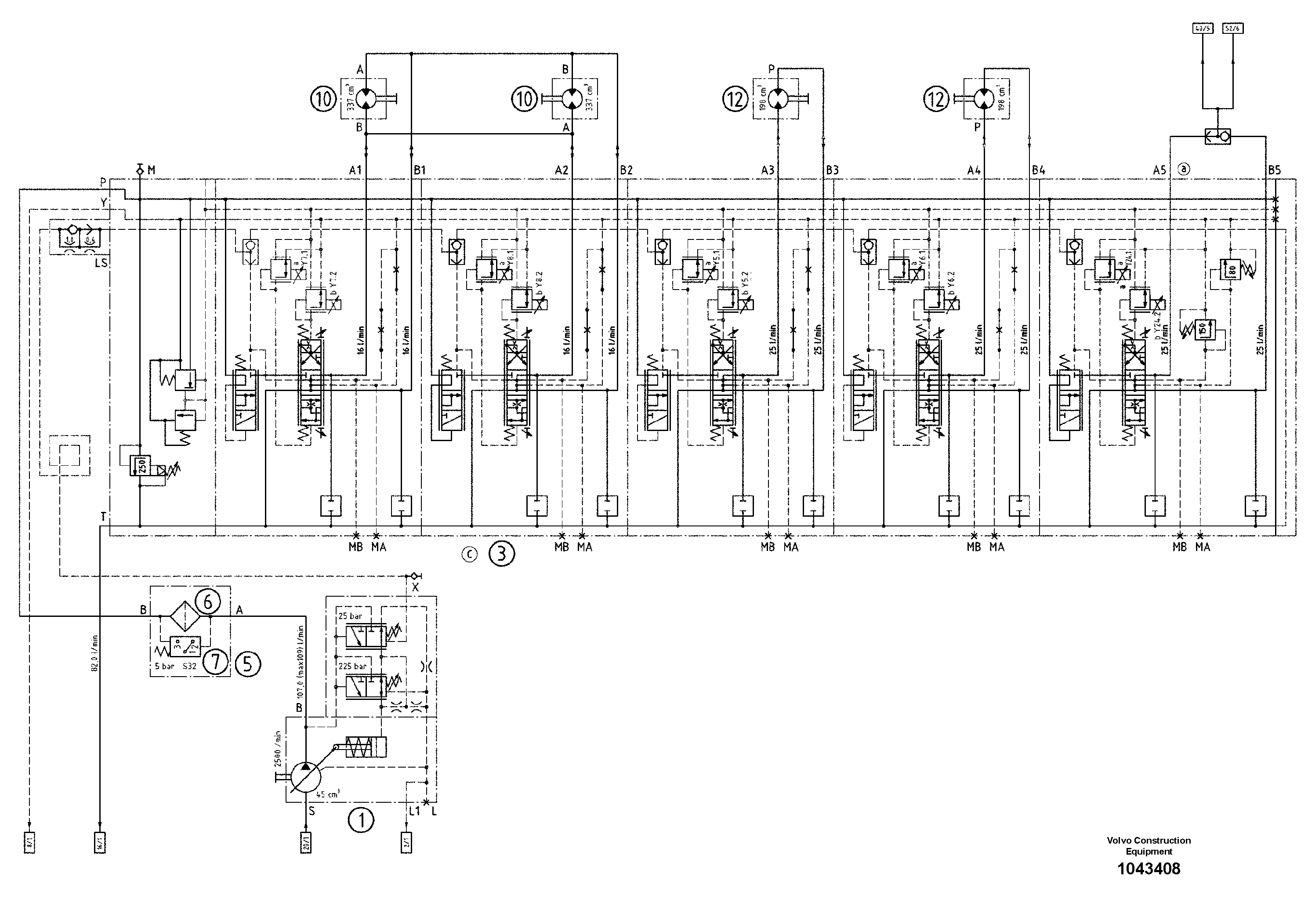 Схема запчастей Volvo ABG2820 - 100090 Hydraulic diagram ABG2820 S/N 20814 -