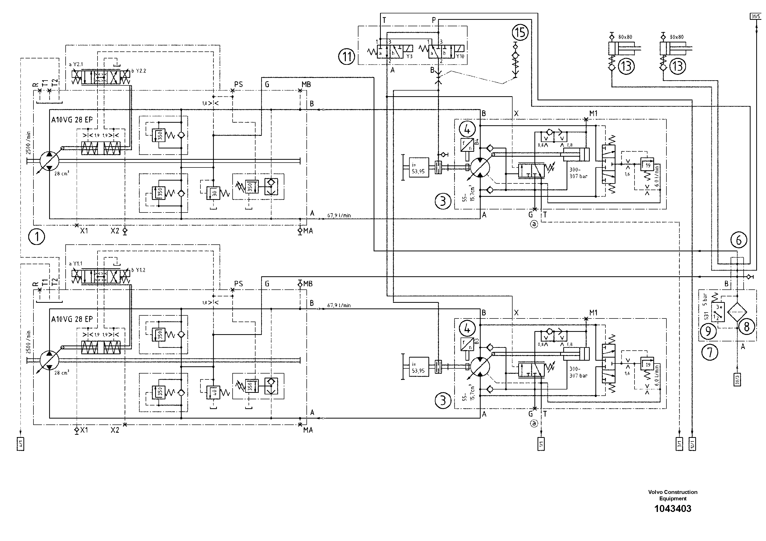 Схема запчастей Volvo ABG2820 - 56996 Hydraulic diagram ABG2820 S/N 20814 -