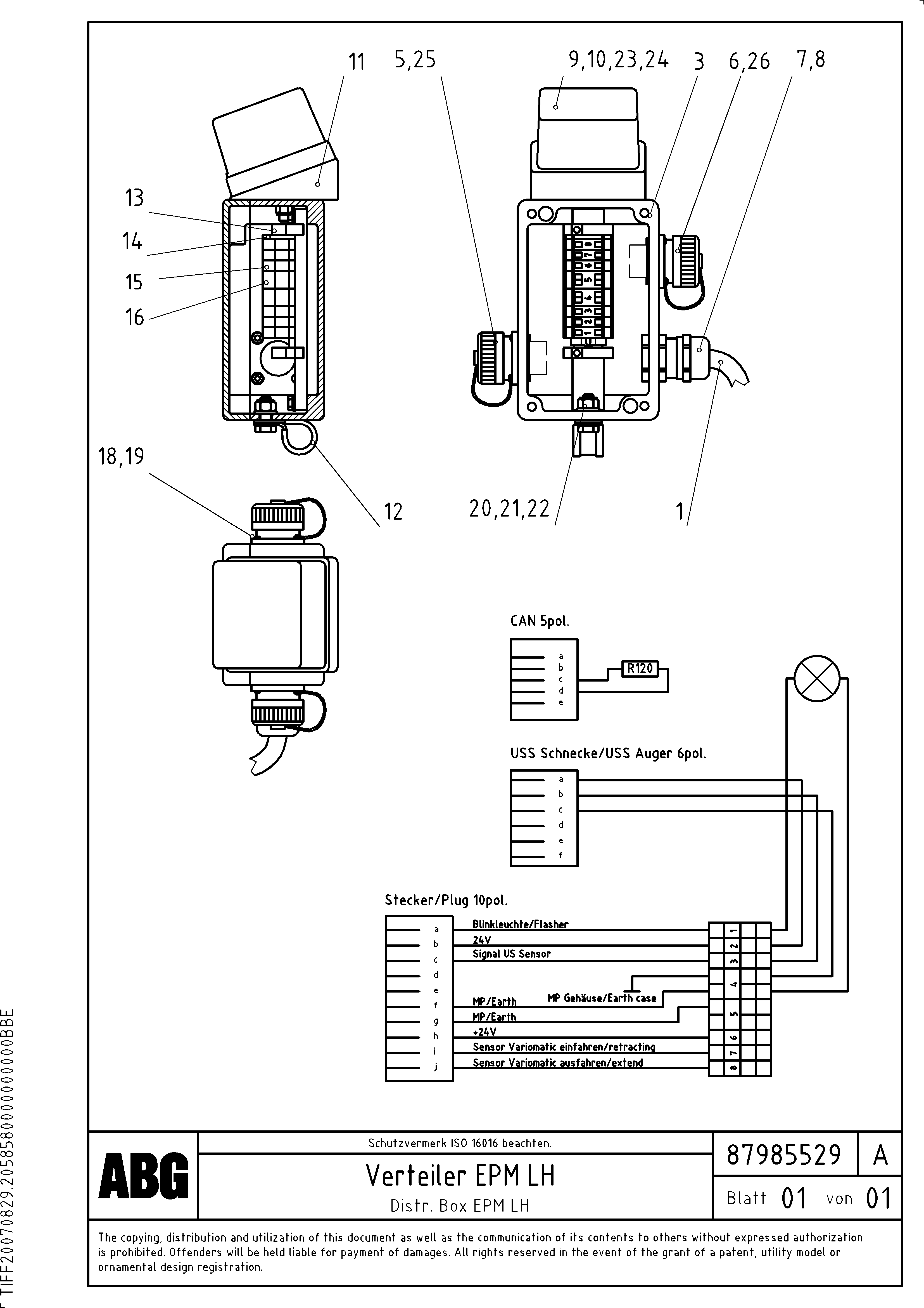 Схема запчастей Volvo ABG2820 - 75873 Distribution box on screed for EPM (Electronic Paver Management) VB 30 ATT. SCREEDS 1,5 - 4,0M ABG2820