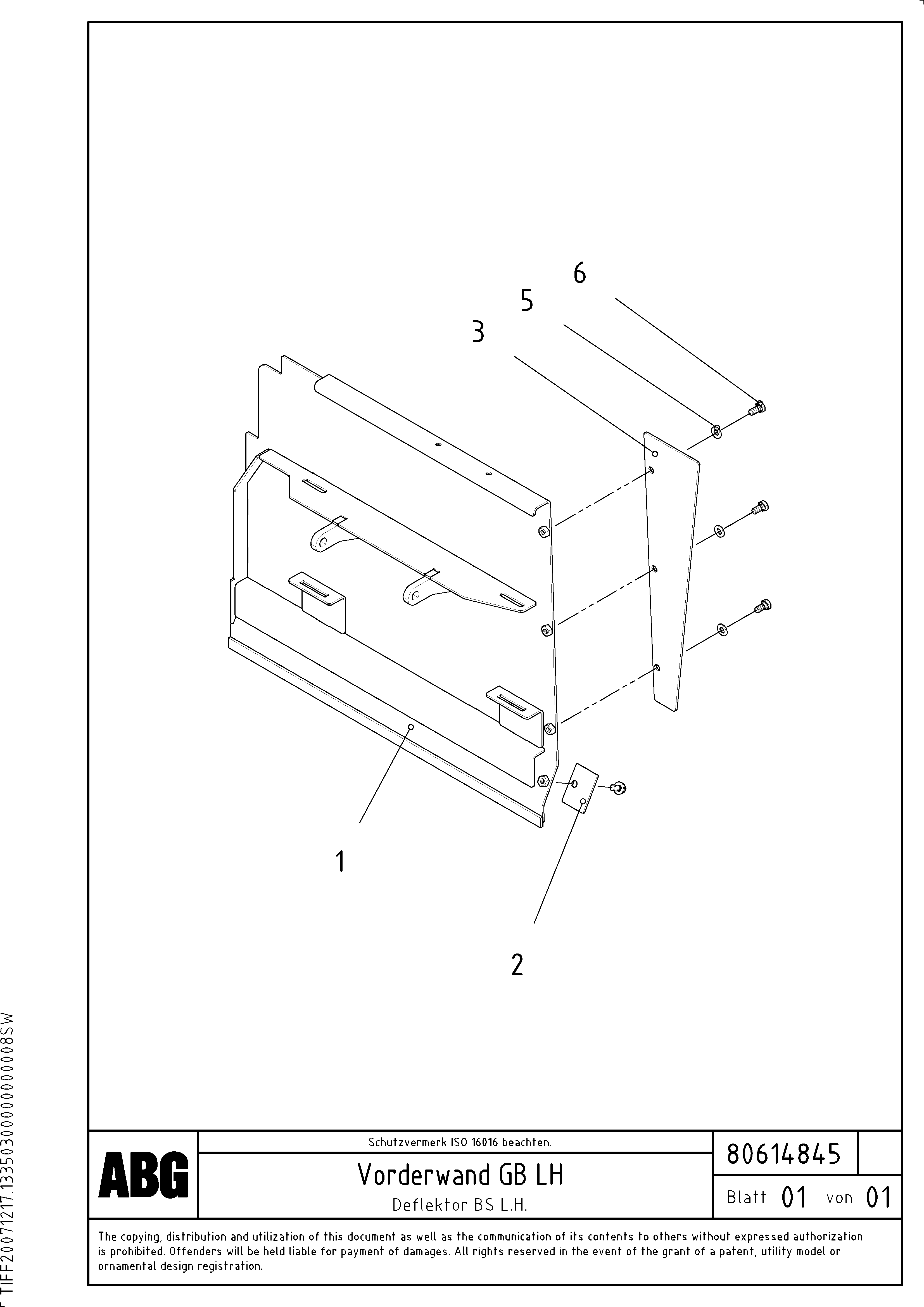Схема запчастей Volvo ABG2820 - 72910 Deflector plate for basic screed VB 30 ATT. SCREEDS 1,5 - 4,0M ABG2820