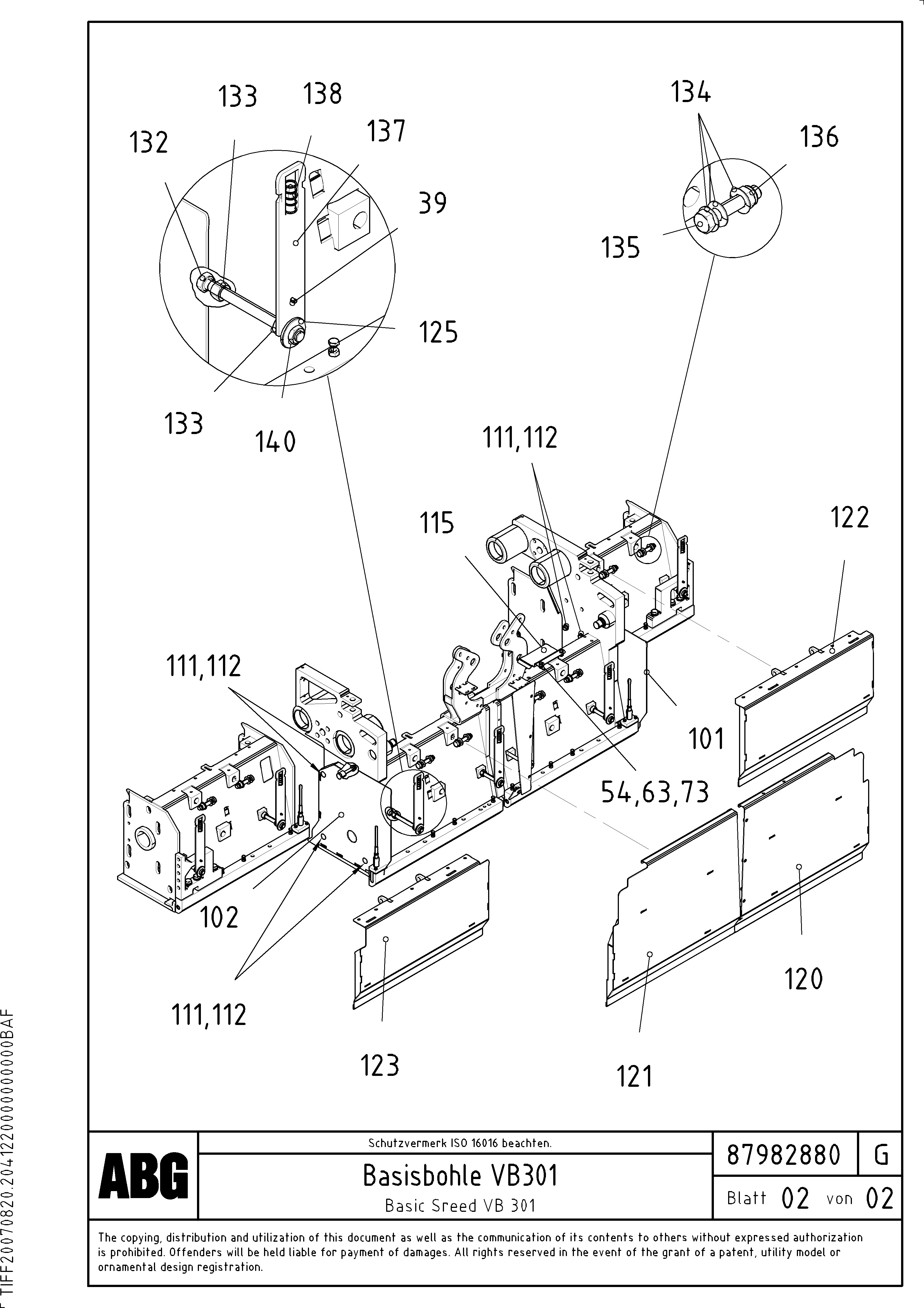 Схема запчастей Volvo ABG2820 - 72237 Basic screed VB 30 ATT. SCREEDS 1,5 - 4,0M ABG2820