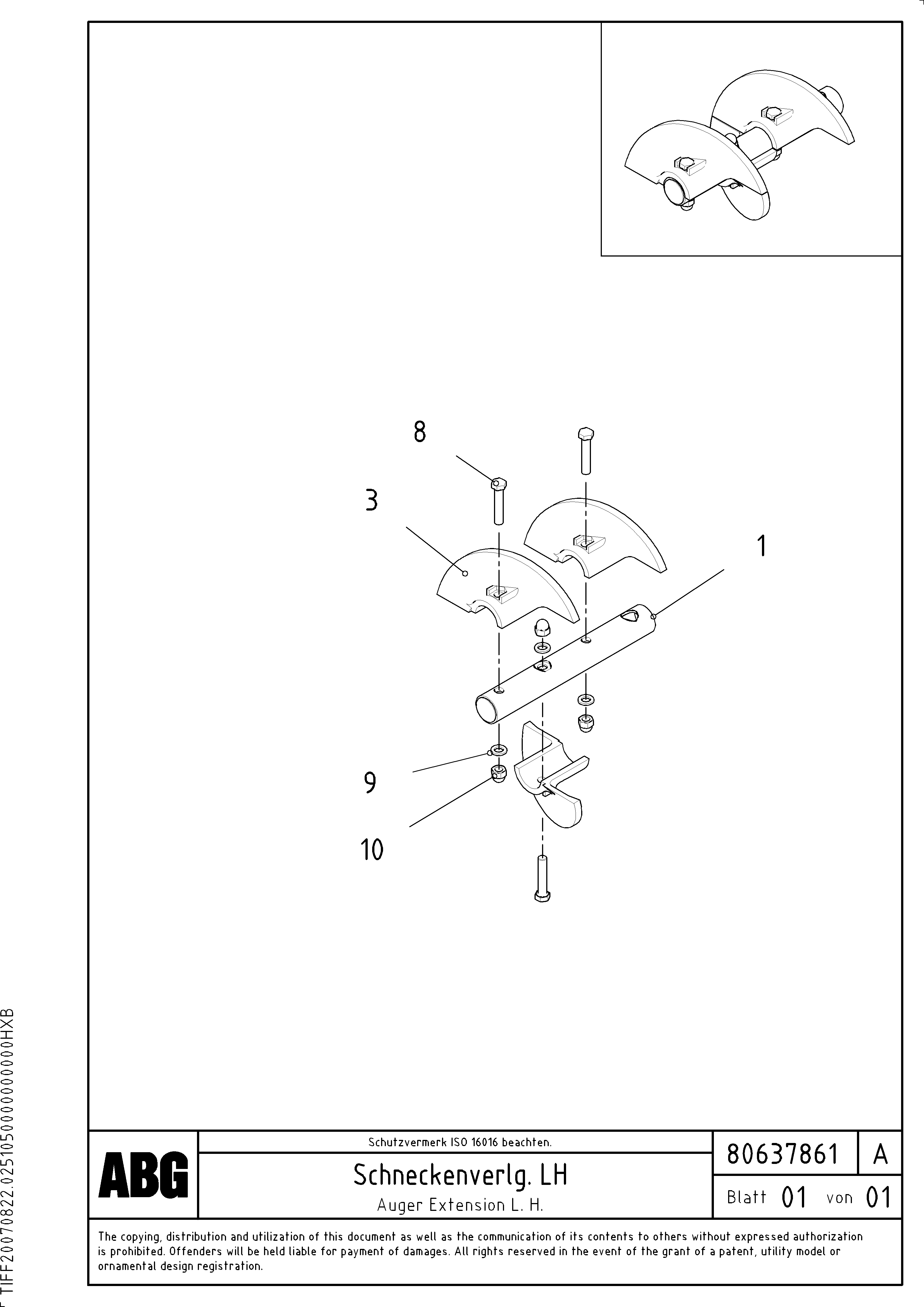 Схема запчастей Volvo ABG2820 - 74016 Auger element for auger extension VB 30 ATT. SCREEDS 1,5 - 4,0M ABG2820