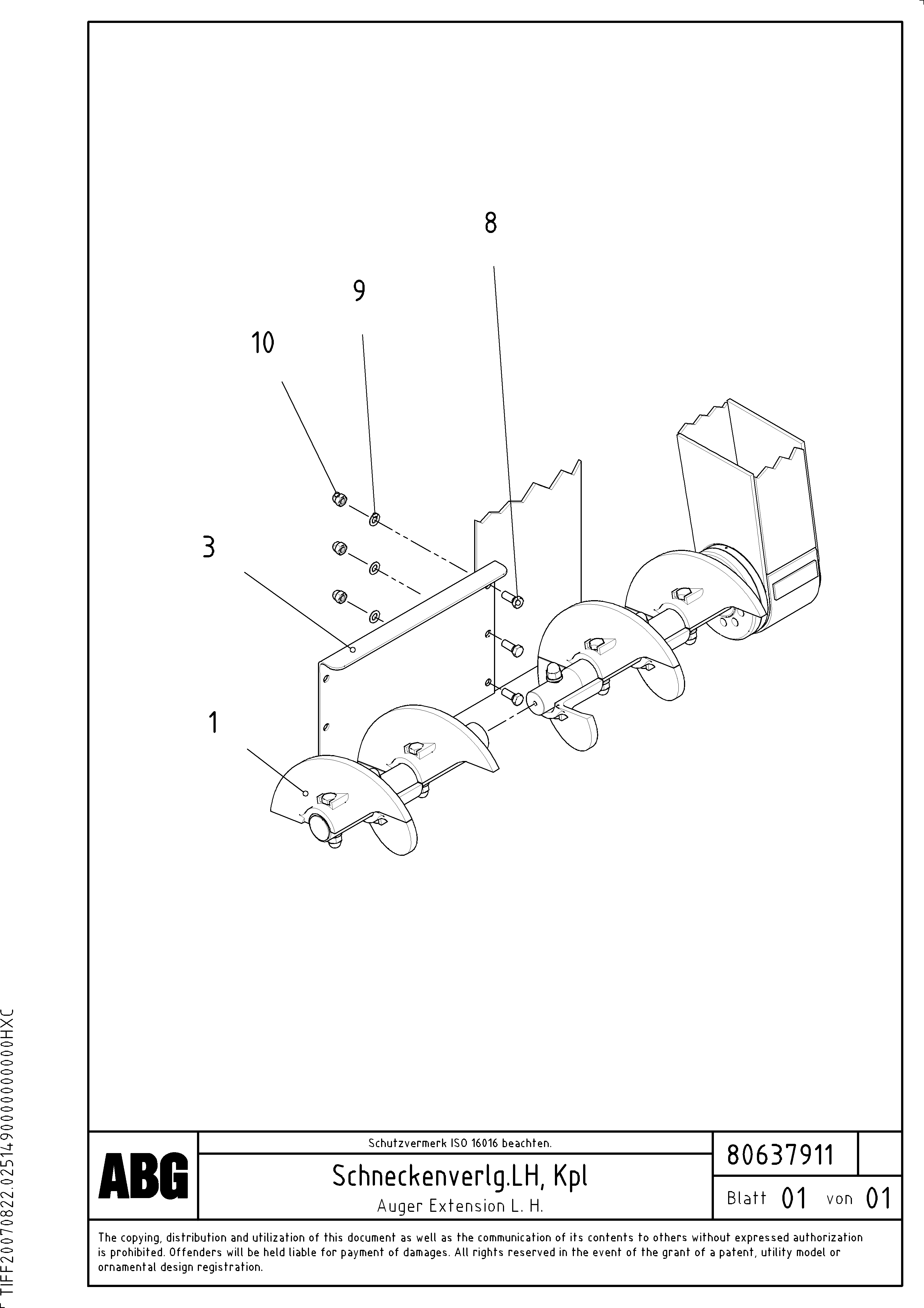 Схема запчастей Volvo ABG2820 - 79924 Auger extension VB 30 ATT. SCREEDS 1,5 - 4,0M ABG2820
