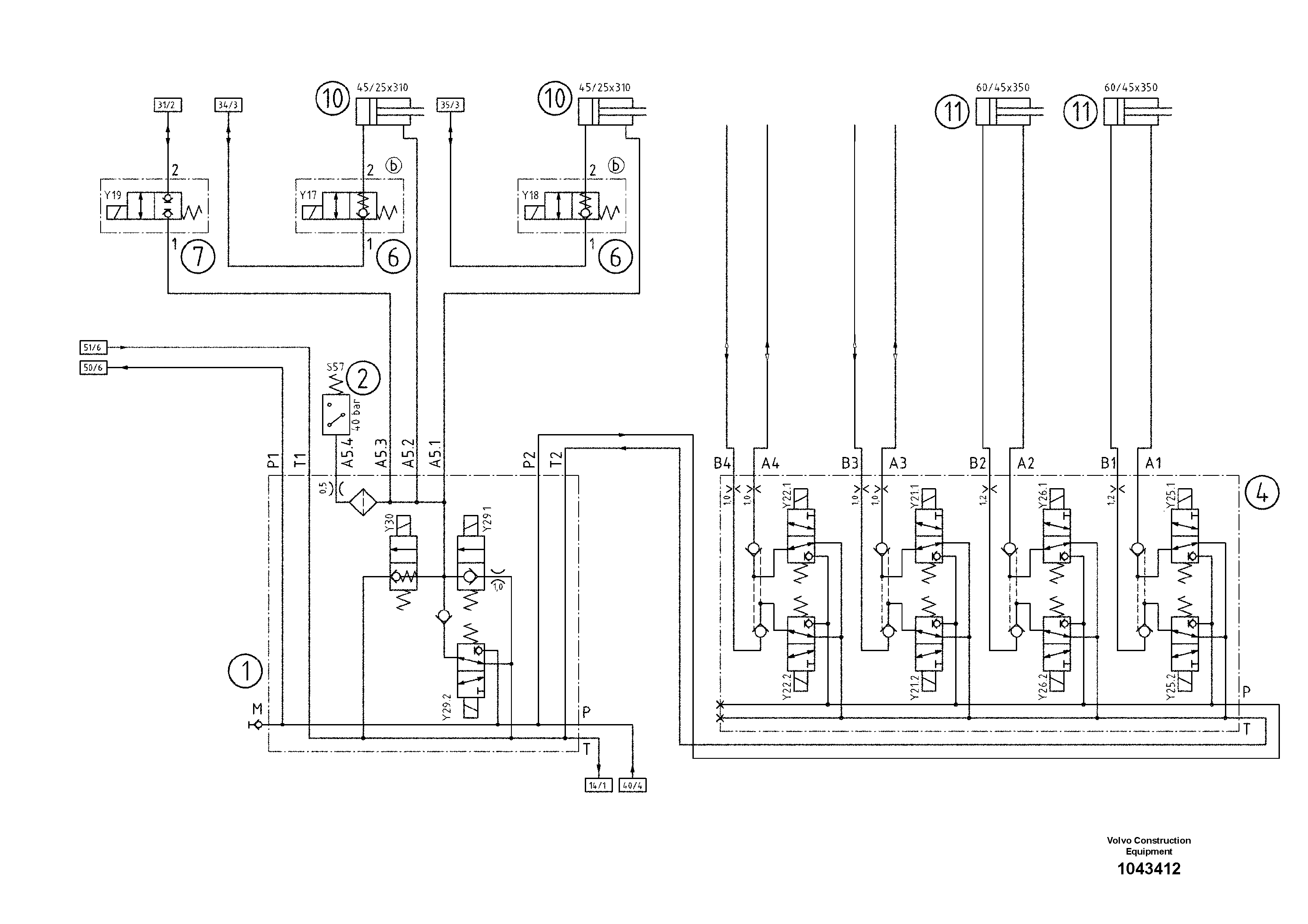 Схема запчастей Volvo ABG2820 - 57003 Hydraulic diagram ABG2820 S/N 20814 -