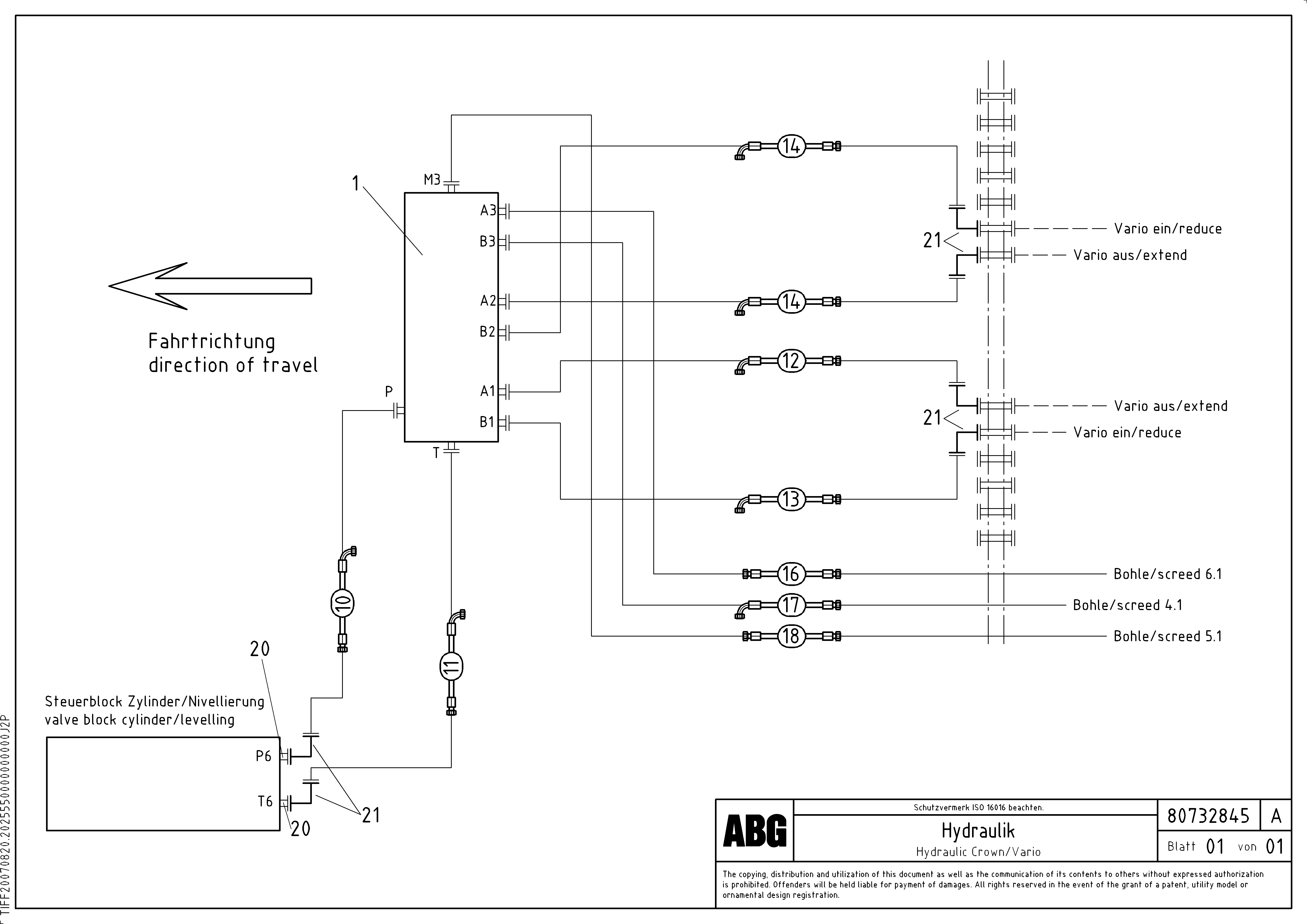 Схема запчастей Volvo ABG5820 - 69075 Hydraulic crown adjustment/variomatic for basic and extandable screed VB-T 78 ETC ATT. SCREEDS 2,5 - 7,5M ABG5820