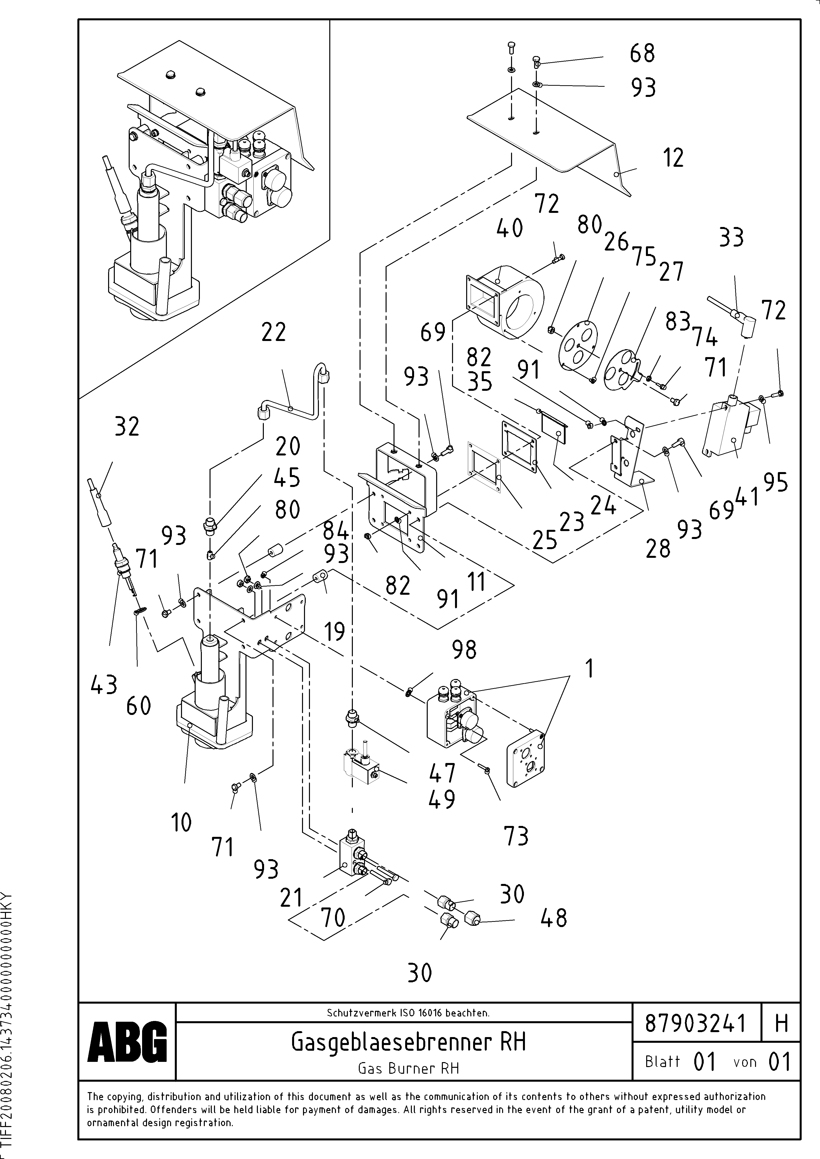 Схема запчастей Volvo ABG5820 - 62981 Gas burner for extension VB-T 78 GTC ATT. SCREEDS 2,5 - 8,0M ABG5820
