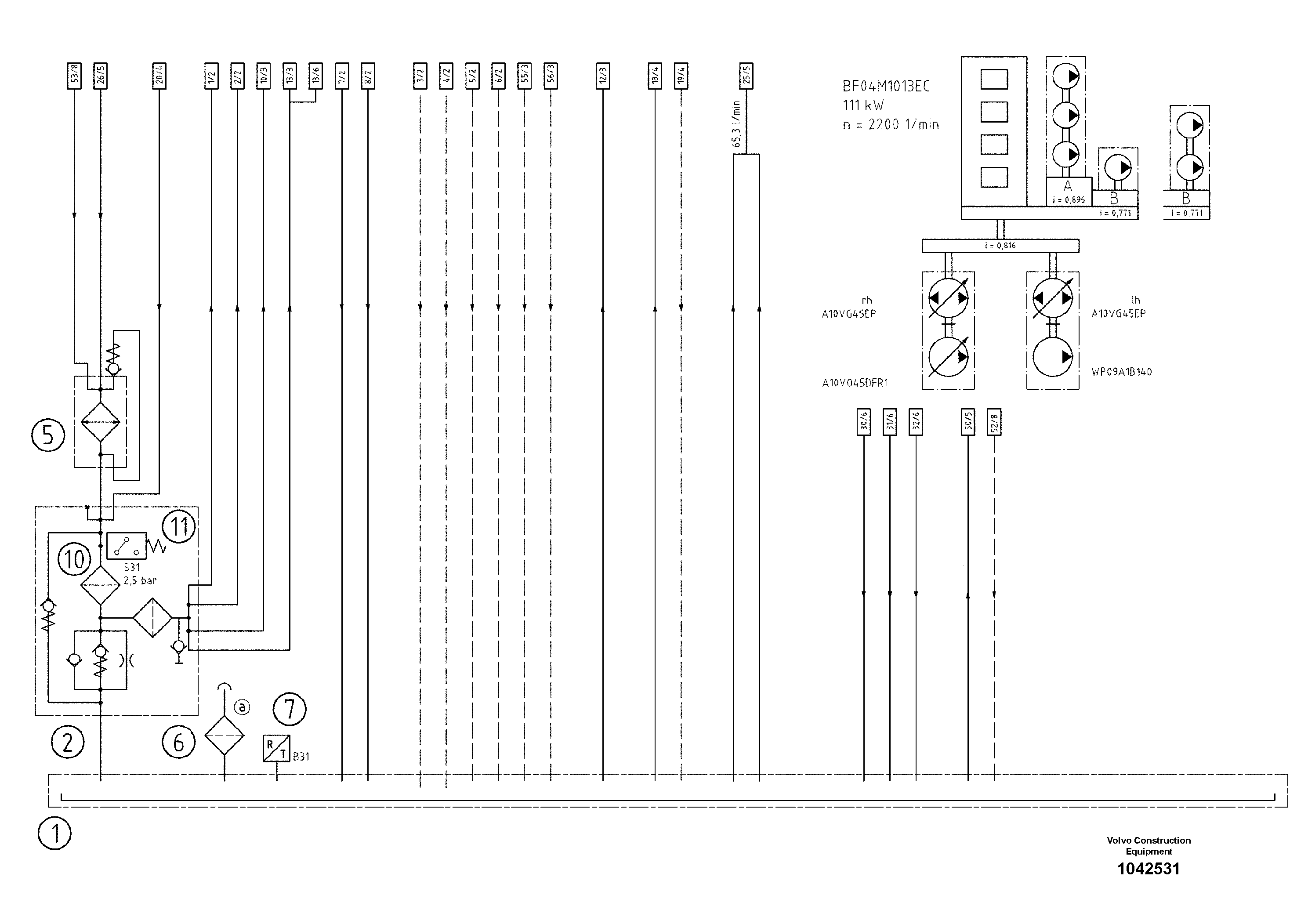Схема запчастей Volvo ABG5820 - 54390 Hydraulic diagram ABG5820 S/N 20975 -