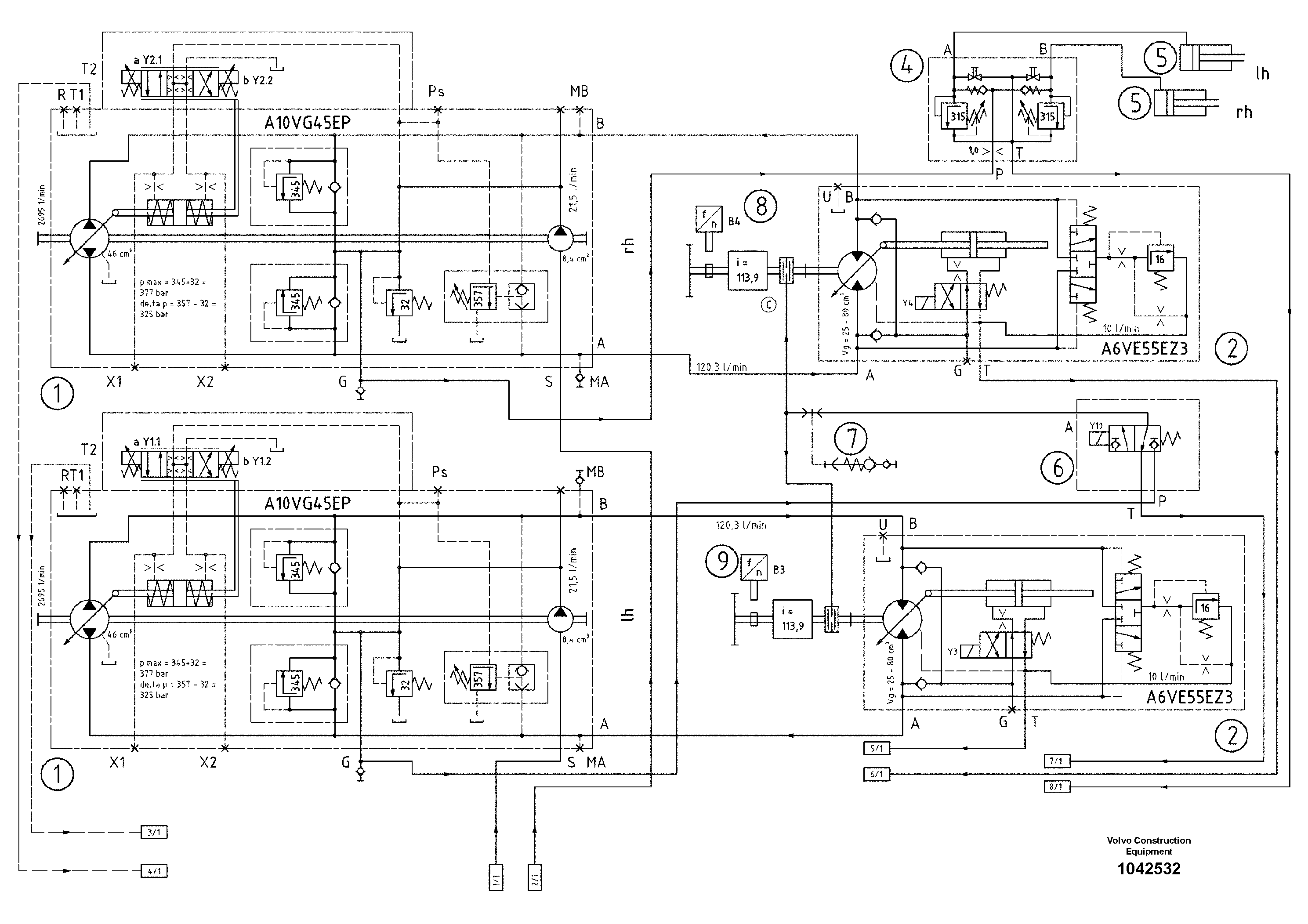 Схема запчастей Volvo ABG5820 - 54391 Hydraulic diagram ABG5820 S/N 20975 -