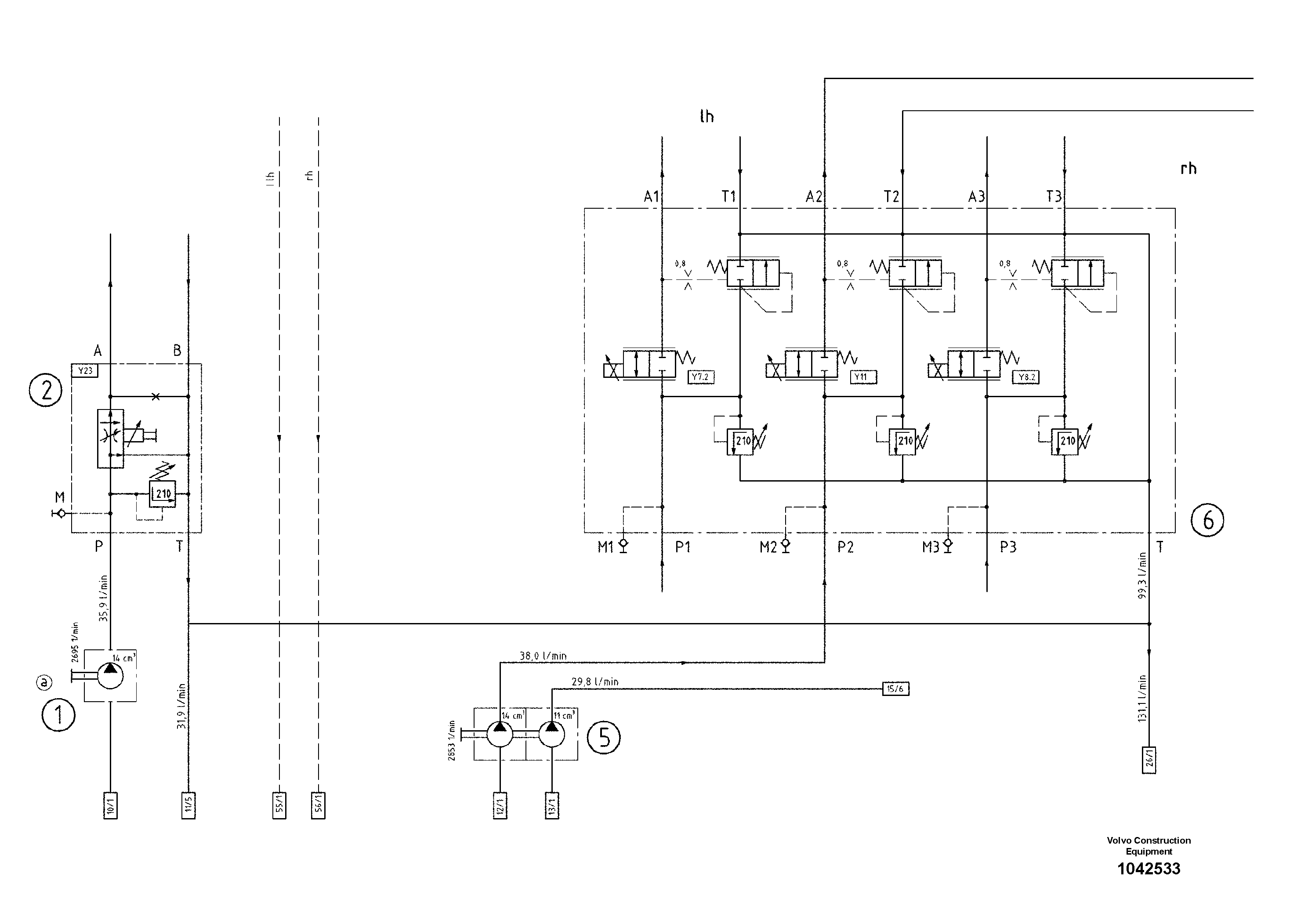Схема запчастей Volvo ABG5820 - 54392 Hydraulic diagram ABG5820 S/N 20975 -