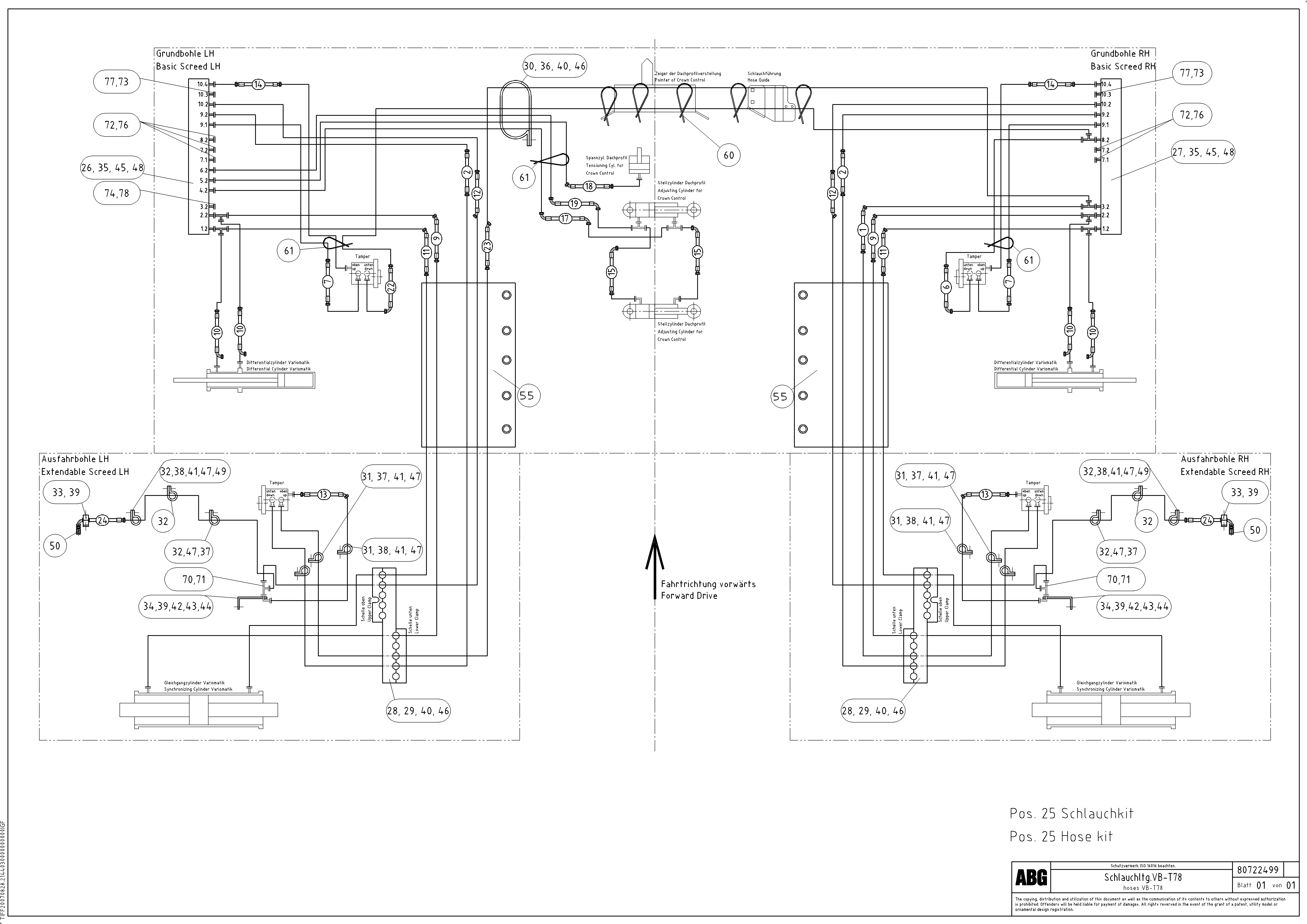 Схема запчастей Volvo ABG5820 - 63138 Hose lines for basic screed and extendable screed VB-T 78 GTC ATT. SCREEDS 2,5 - 8,0M ABG5820