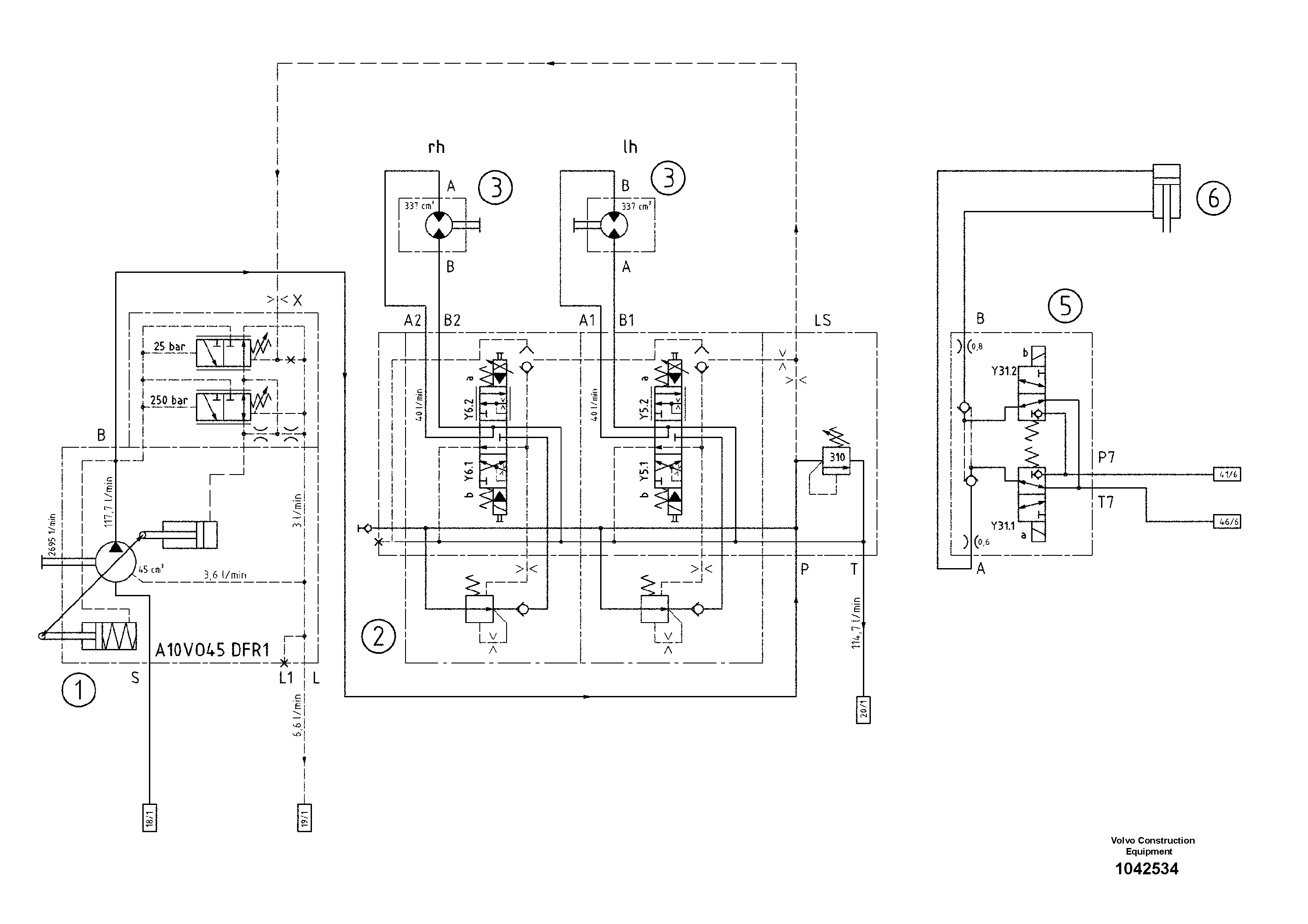 Схема запчастей Volvo ABG5820 - 54393 Hydraulic diagram ABG5820 S/N 20975 -