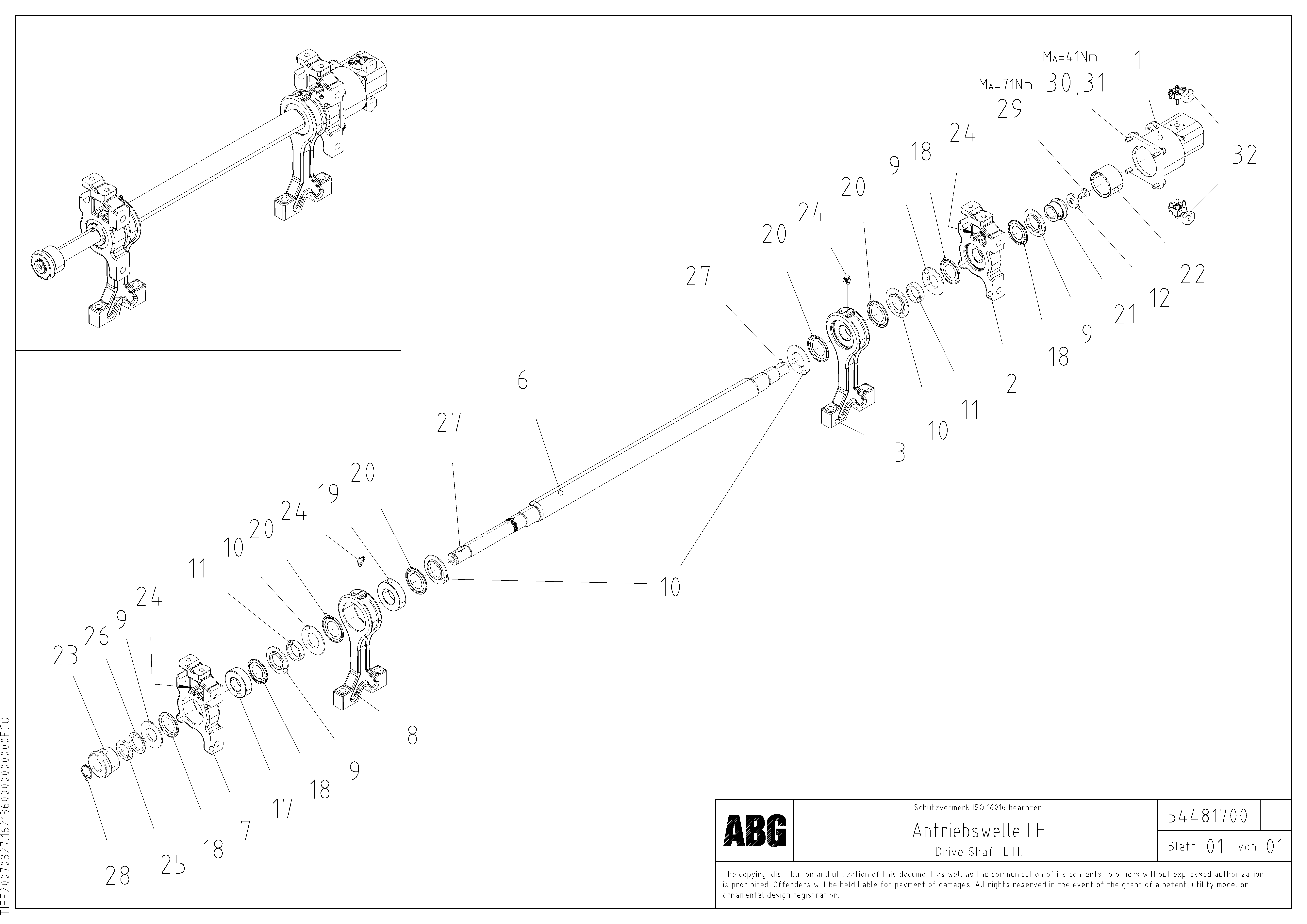 Схема запчастей Volvo ABG6820 - 73487 Tamper drive shaft for extendable screed VB 88 ETC ATT. SCREED 3,0 - 10,0M ABG6820, ABG7820/ABG7820B