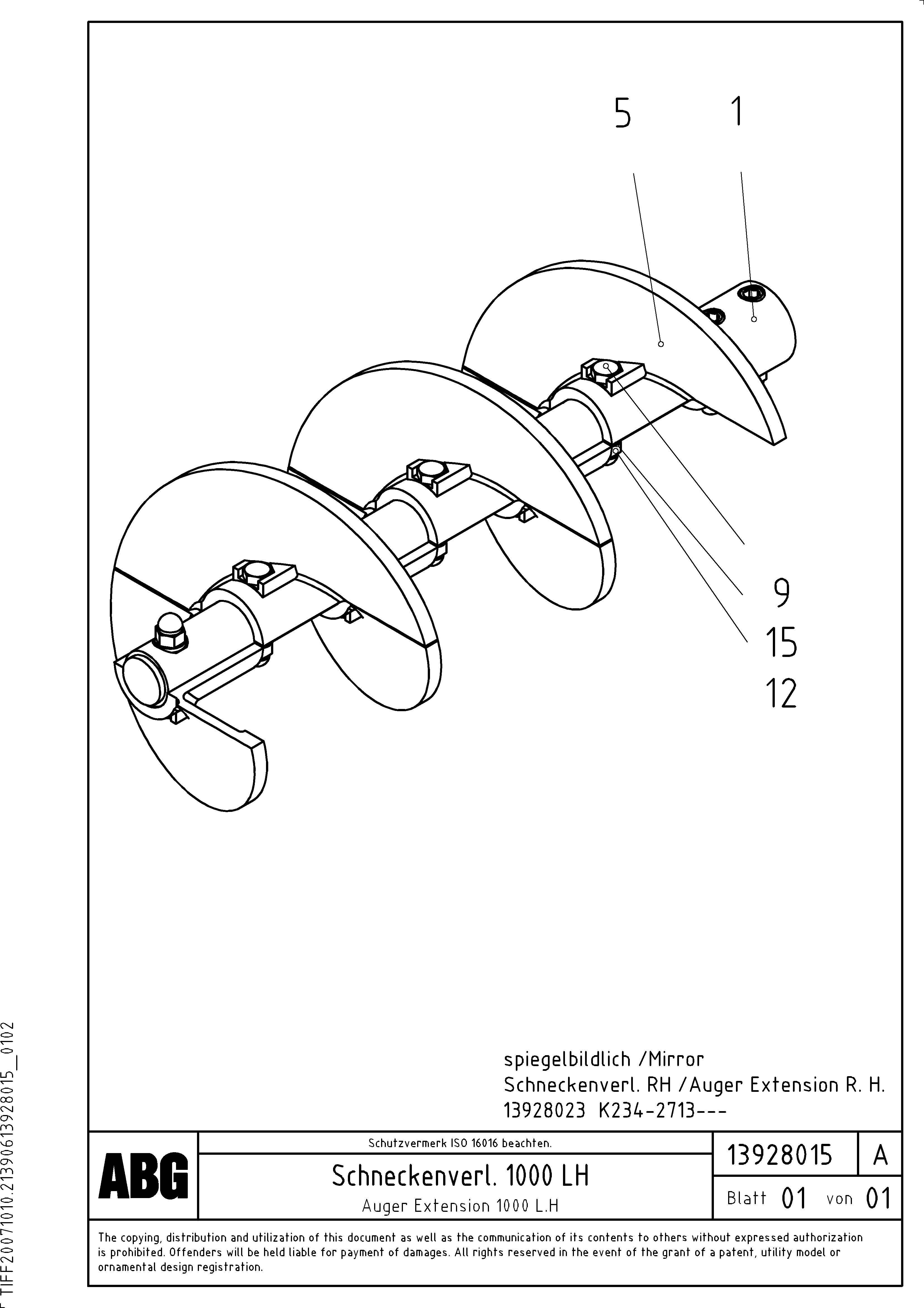 Схема запчастей Volvo ABG6820 - 74535 Auger extension 1000 VB 88 GTC ATT. SCREEDS 3,0 -10,0M ABG6820, ABG7820/ABG7820B