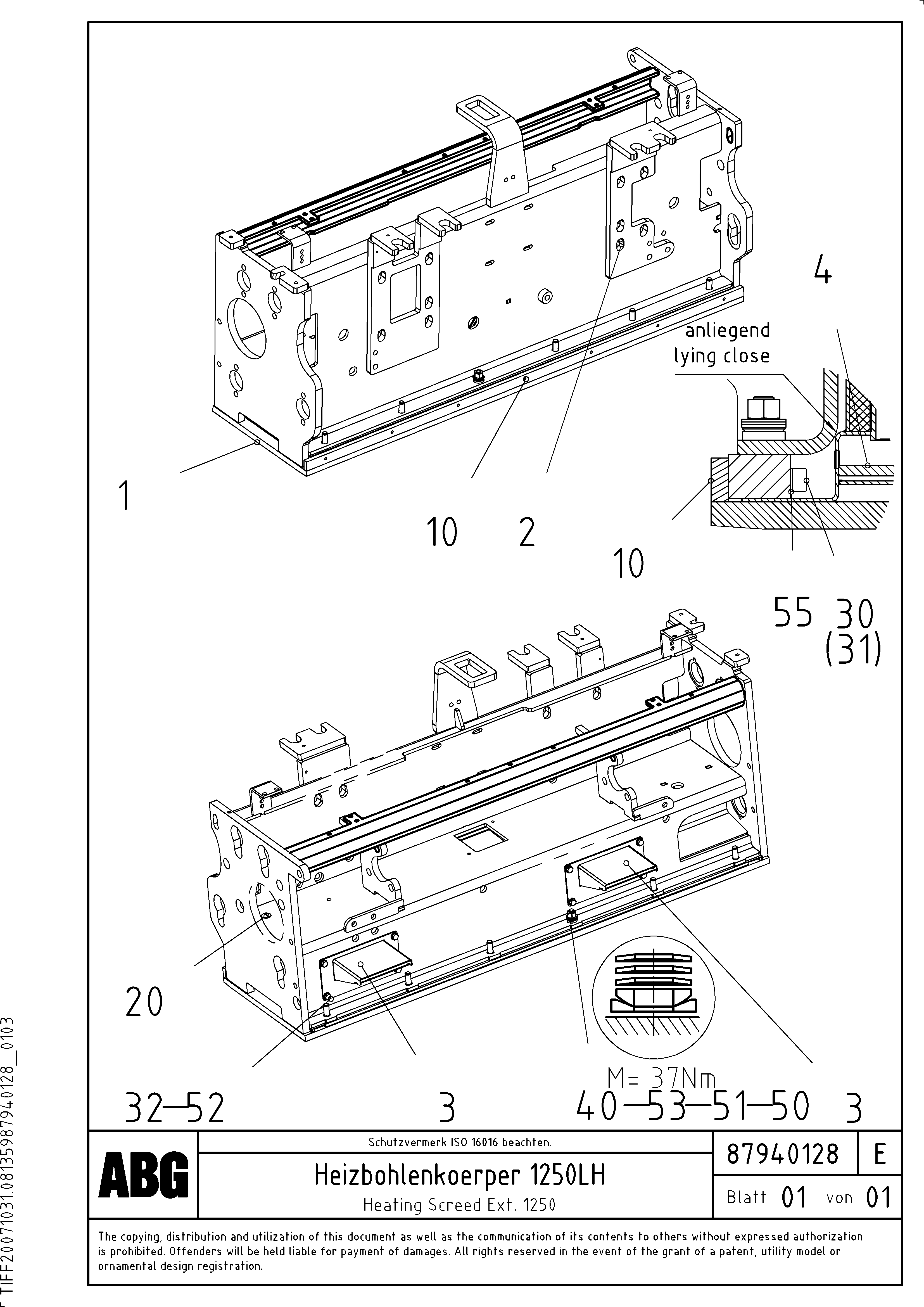 Схема запчастей Volvo ABG6820 - 64890 Heating screed for extension VB-T 78 GTC ATT. SCREEDS 2,5 - 8,0M ABG6820
