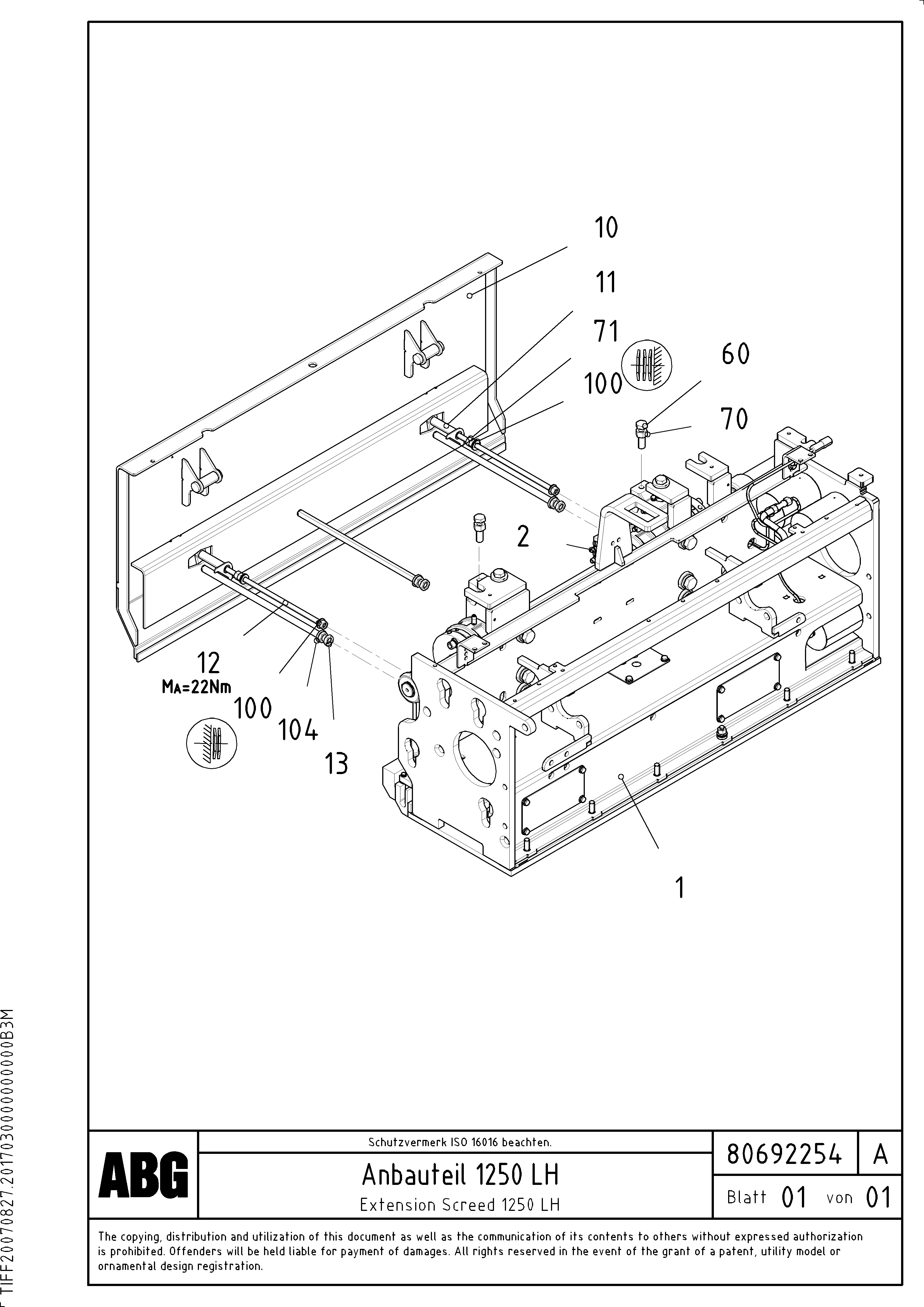 Схема запчастей Volvo ABG6820 - 71164 Deflector for extension VB-T 78 ETC ATT. SCREEDS 2,5 - 8,0M ABG6820