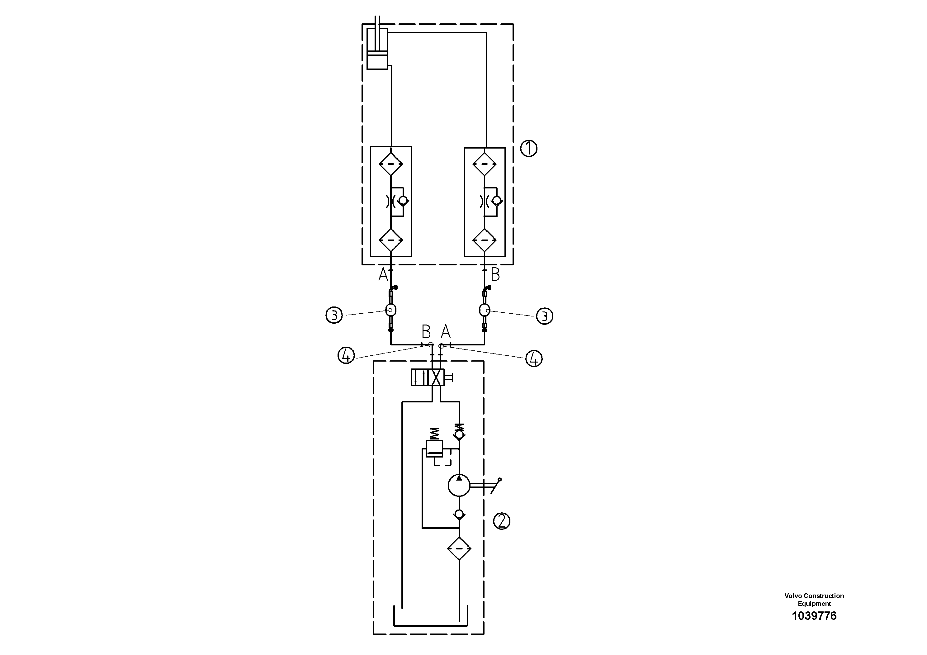 Схема запчастей Volvo ABG7820 - 69169 Hydraulic Diagram - Roof ABG7820/ABG7820B ABG7820 S/N 21064-23058 ABG7820B S/N 23059 -