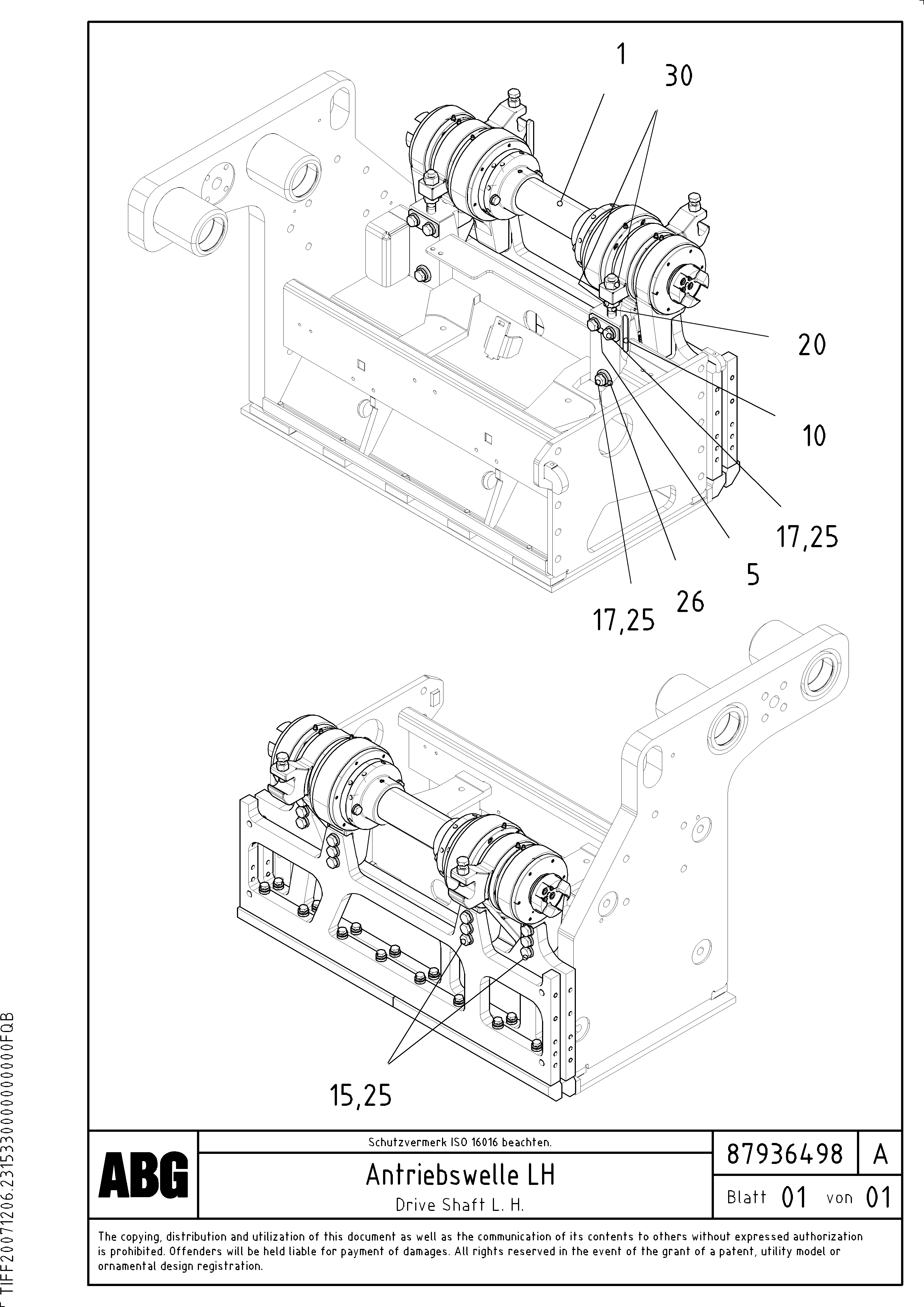 Схема запчастей Volvo ABG7820 - 81568 Tamper drive shaft for extension VDT 121 ATT. SCREED 2,5 - 9,0 M ABG7820/ABG7820B
