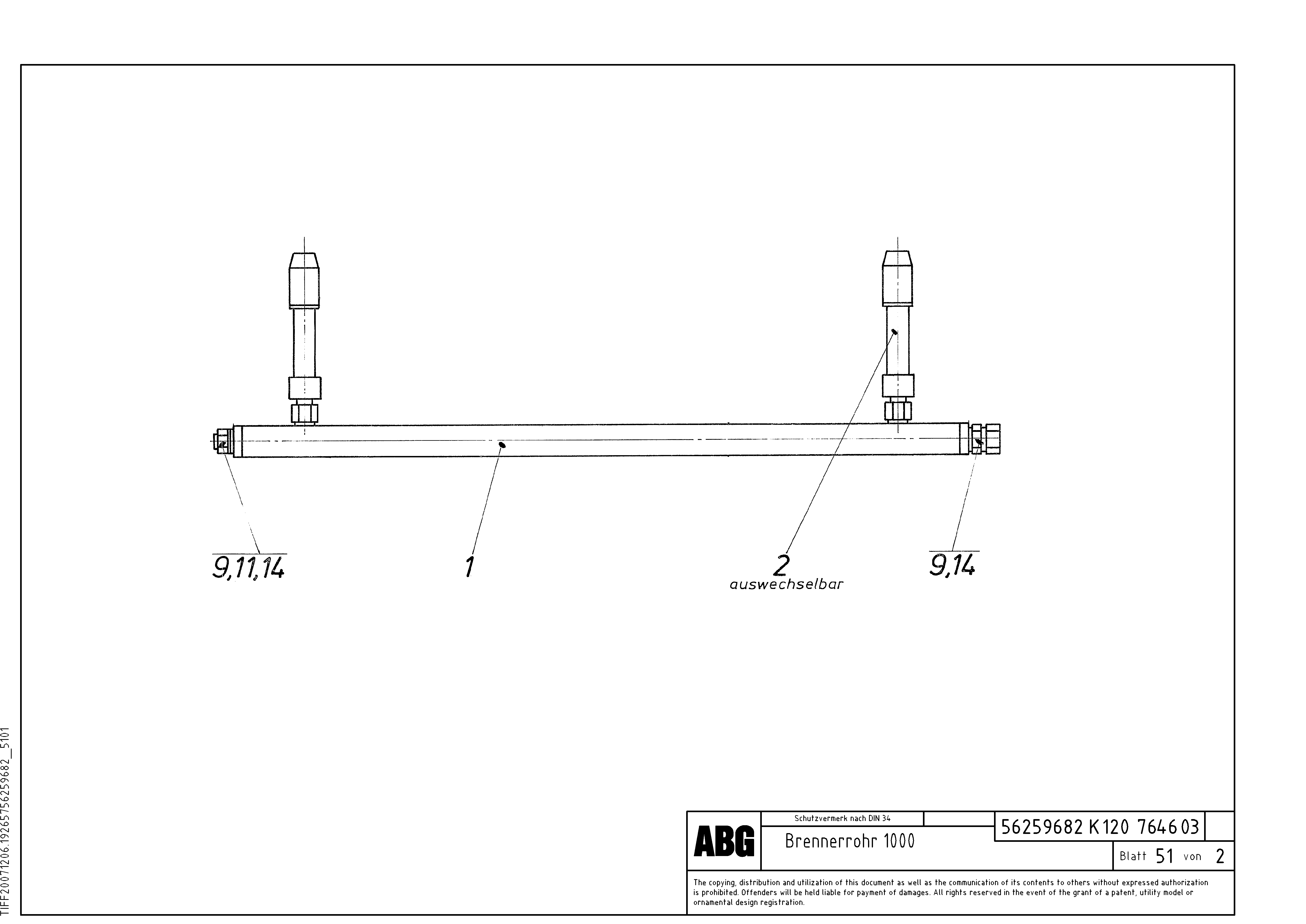Схема запчастей Volvo ABG7820 - 89917 Burner tube for extension VDT 121 ATT. SCREED 2,5 - 9,0 M ABG7820/ABG7820B