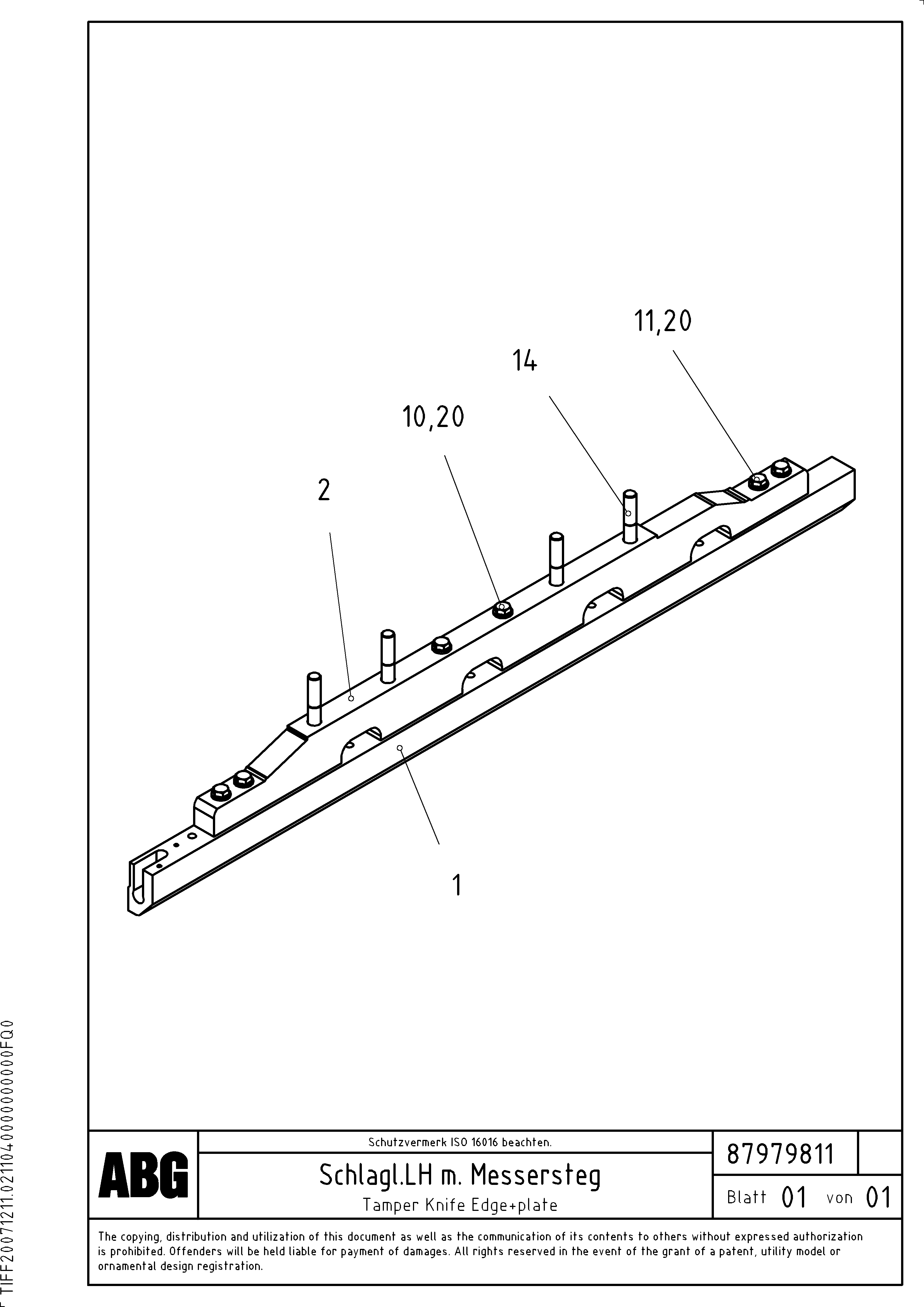 Схема запчастей Volvo ABG7820 - 55539 Tamper knife edge with heating VDT-V 78 GTC ATT. SCREEDS 2,5 - 9,0M ABG6820,ABG7820,ABG7820B