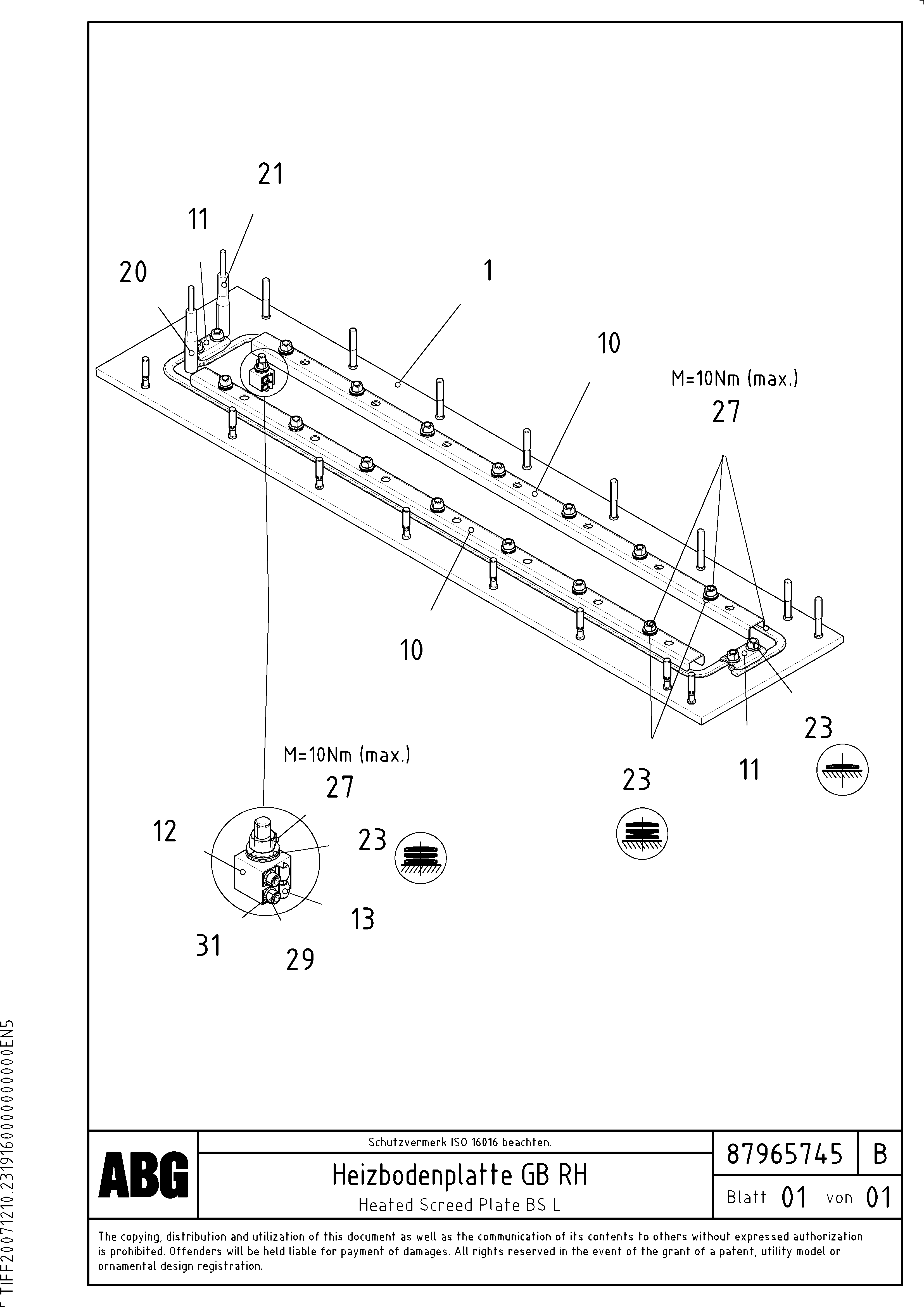 Схема запчастей Volvo ABG7820 - 65543 Heated screed plate for basic screed VDT-V 89 ETC ATT. SCREEDS 3,0 - 9,0M ABG7820, ABG7820B