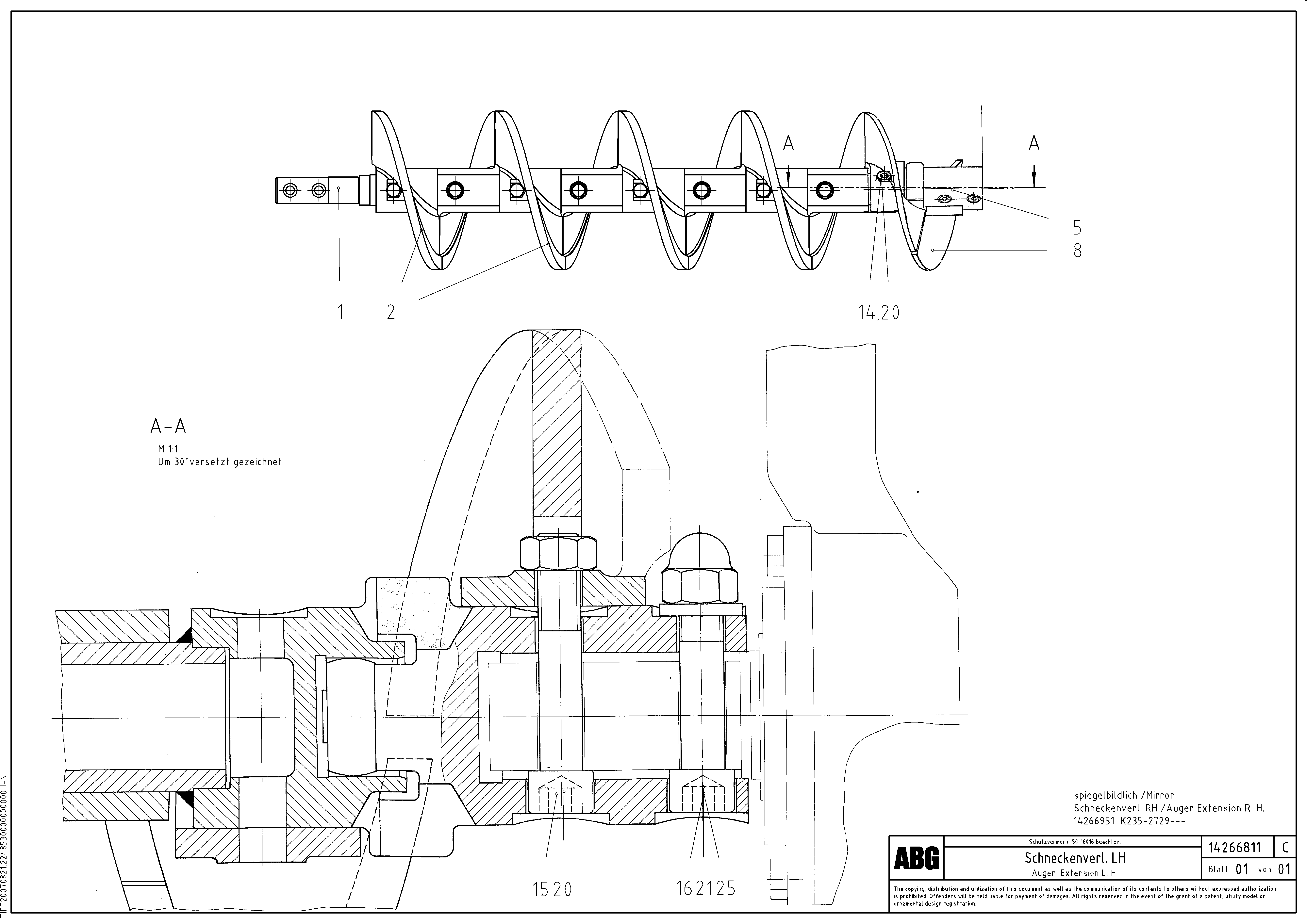 Схема запчастей Volvo ABG7820 - 68704 Auger extension VB 89 ETC ATT. SCREEDS 3,0 - 9,0M ABG7820, ABG7820B