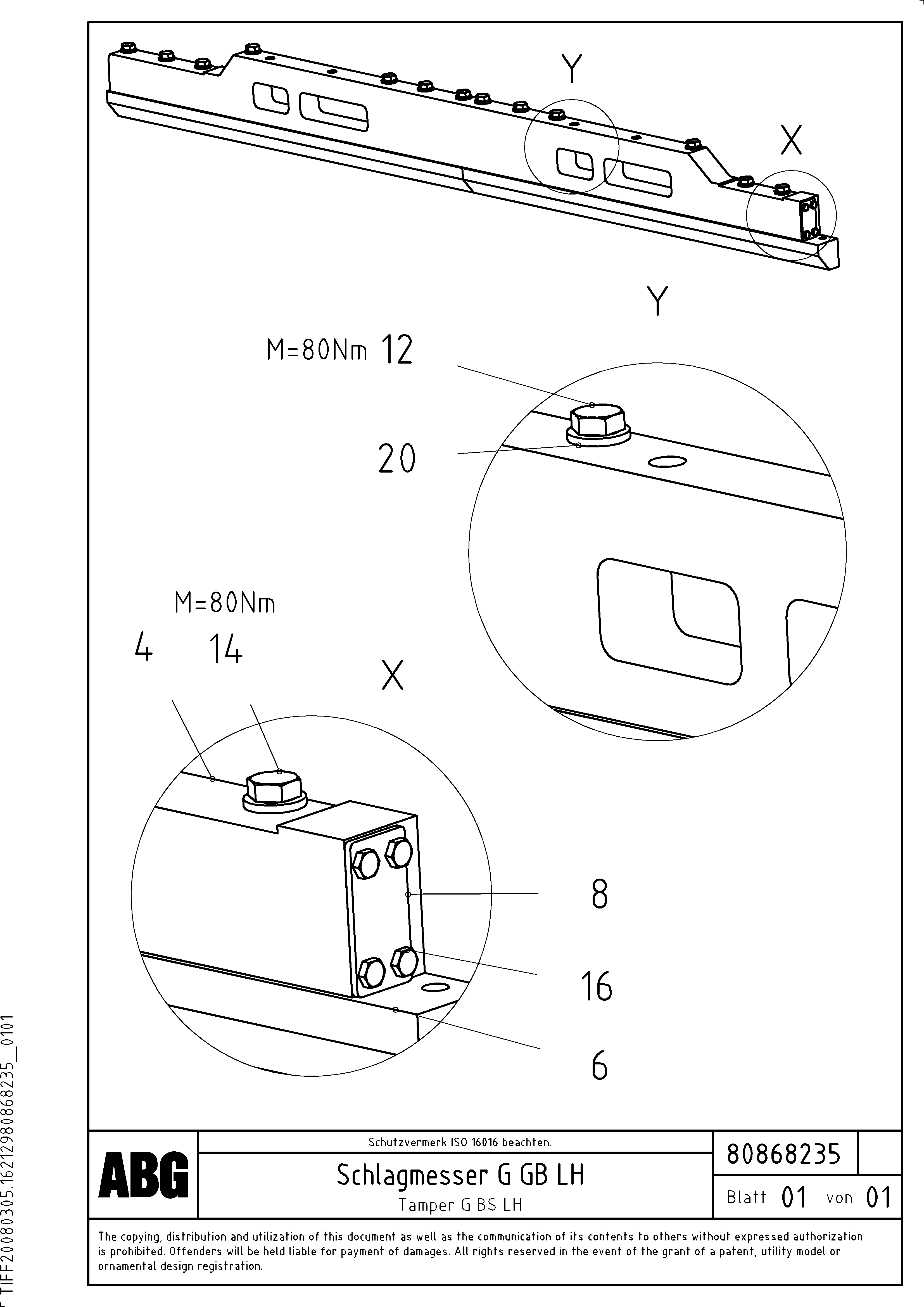 Схема запчастей Volvo ABG7820 - 80737 Tamper knife on basic screed VDT-V 88 GTC ATT. SCREEDS 3,0 - 9,0M ABG7820/ABG780B