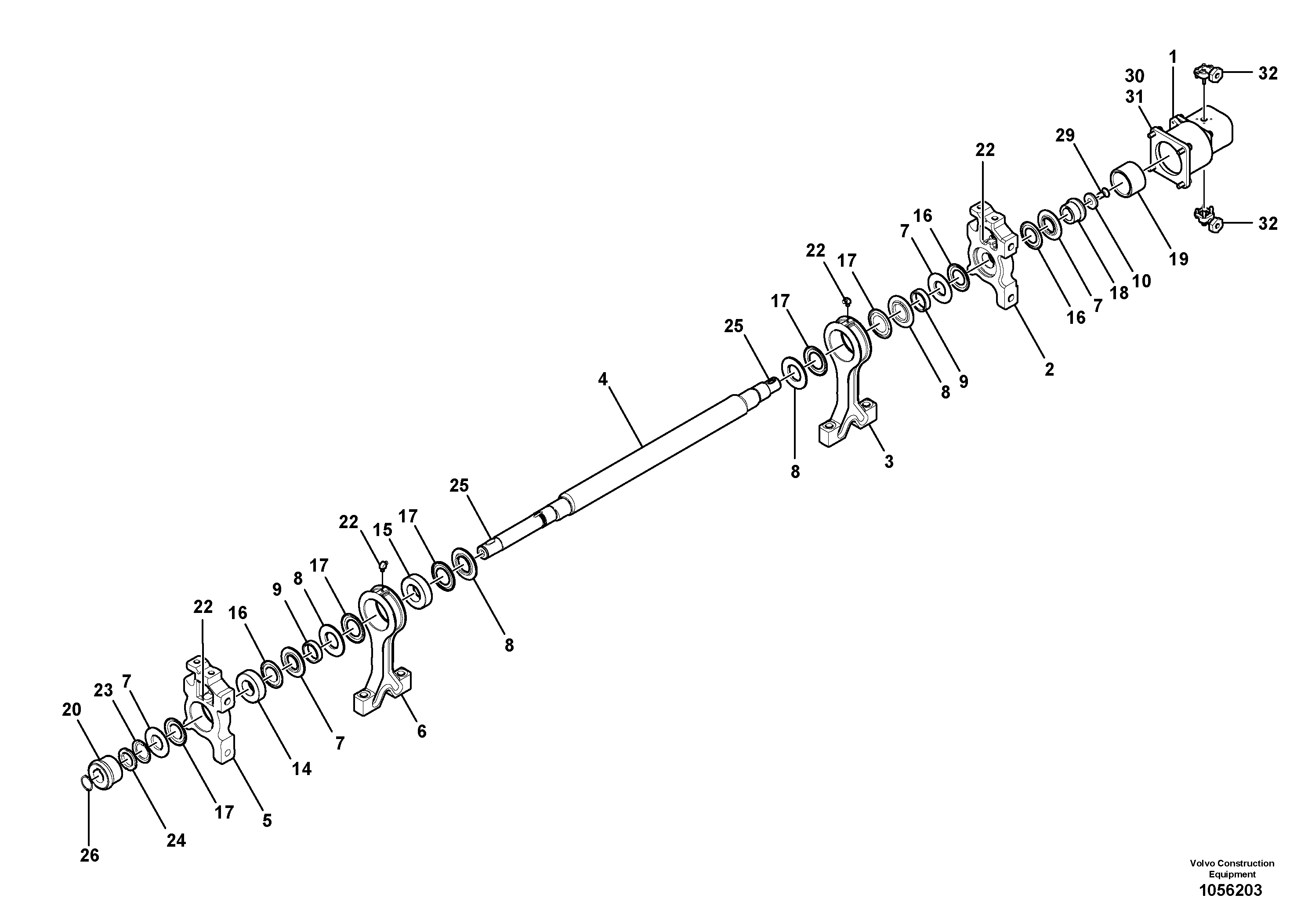 Схема запчастей Volvo ABG7820 - 94959 Tamper drive shaft for extendable screed VB 78 ETC ATT. SCREED 2,5 - 9,0 M ABG5820/6820/7820/7820B
