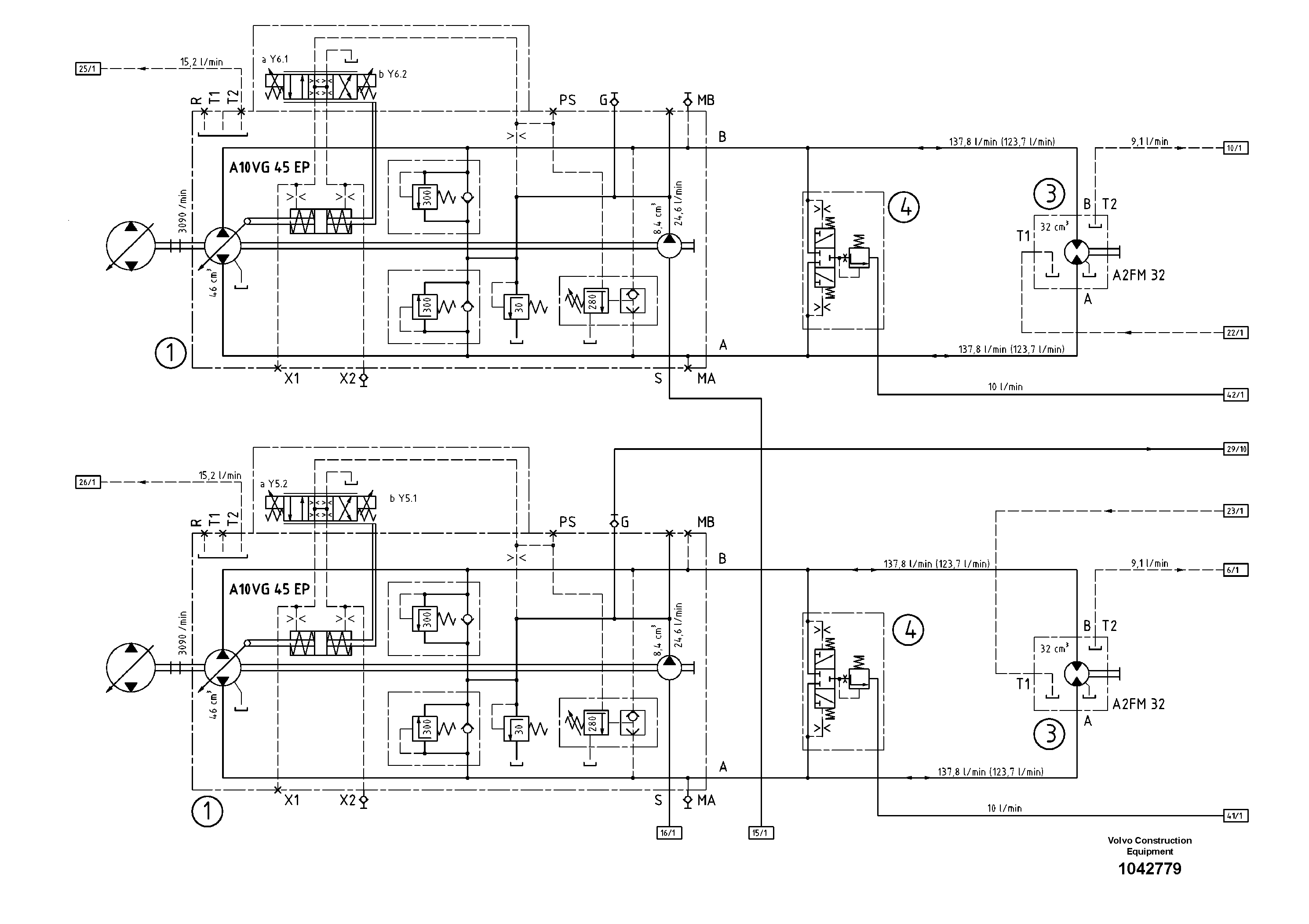Схема запчастей Volvo ABG8820 - 47721 Hydraulic diagram ABG8820/ABG8820B ABG8820 S/N 21098-23354 ABG8820B S/N 23355-