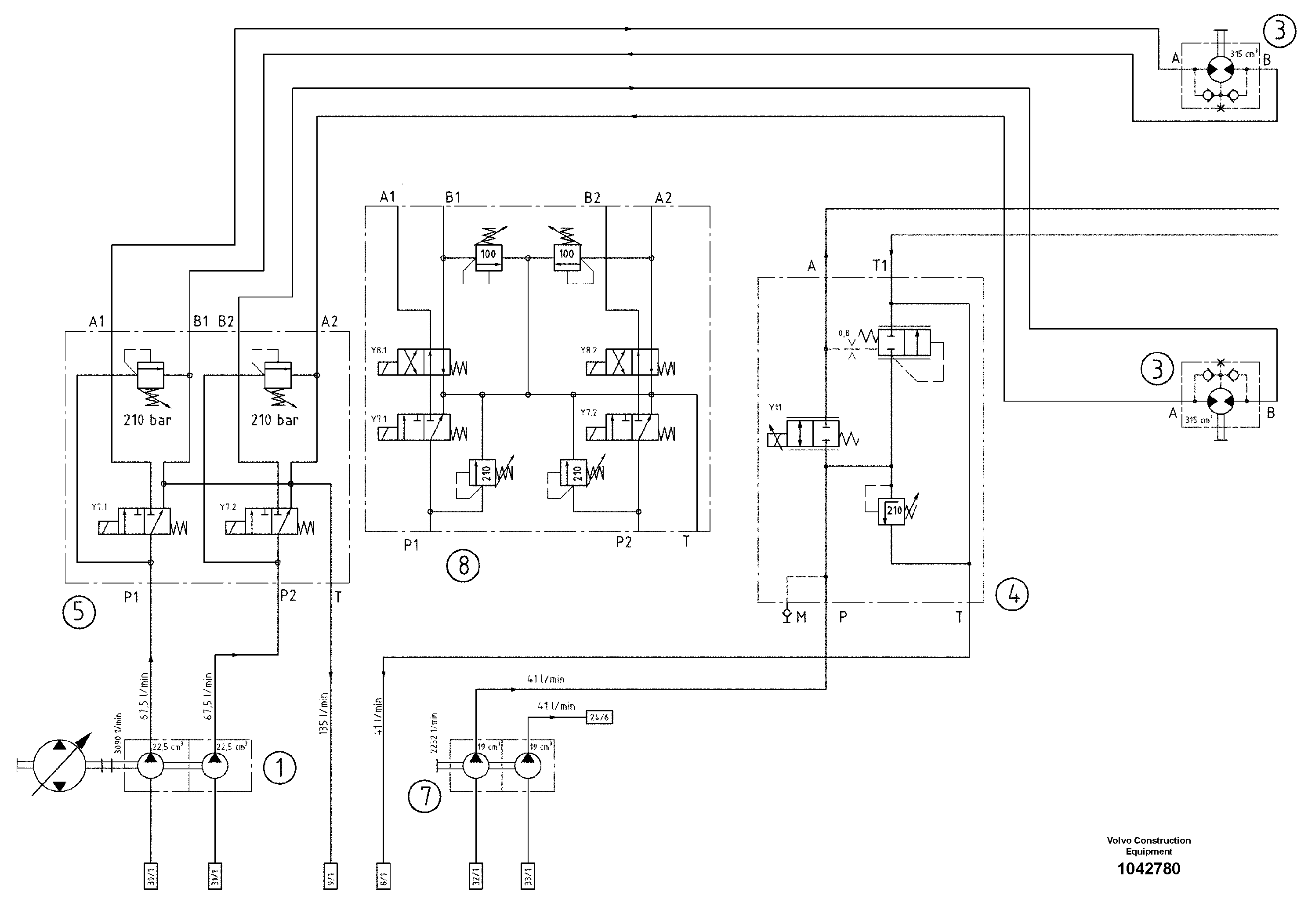 Схема запчастей Volvo ABG8820 - 47722 Hydraulic diagram ABG8820/ABG8820B ABG8820 S/N 21098-23354 ABG8820B S/N 23355-