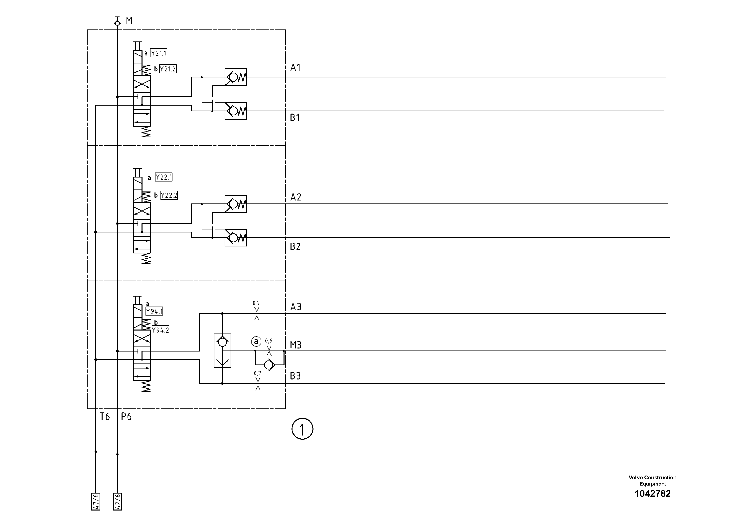 Схема запчастей Volvo ABG8820 - 47724 Hydraulic diagram ABG8820/ABG8820B ABG8820 S/N 21098-23354 ABG8820B S/N 23355-