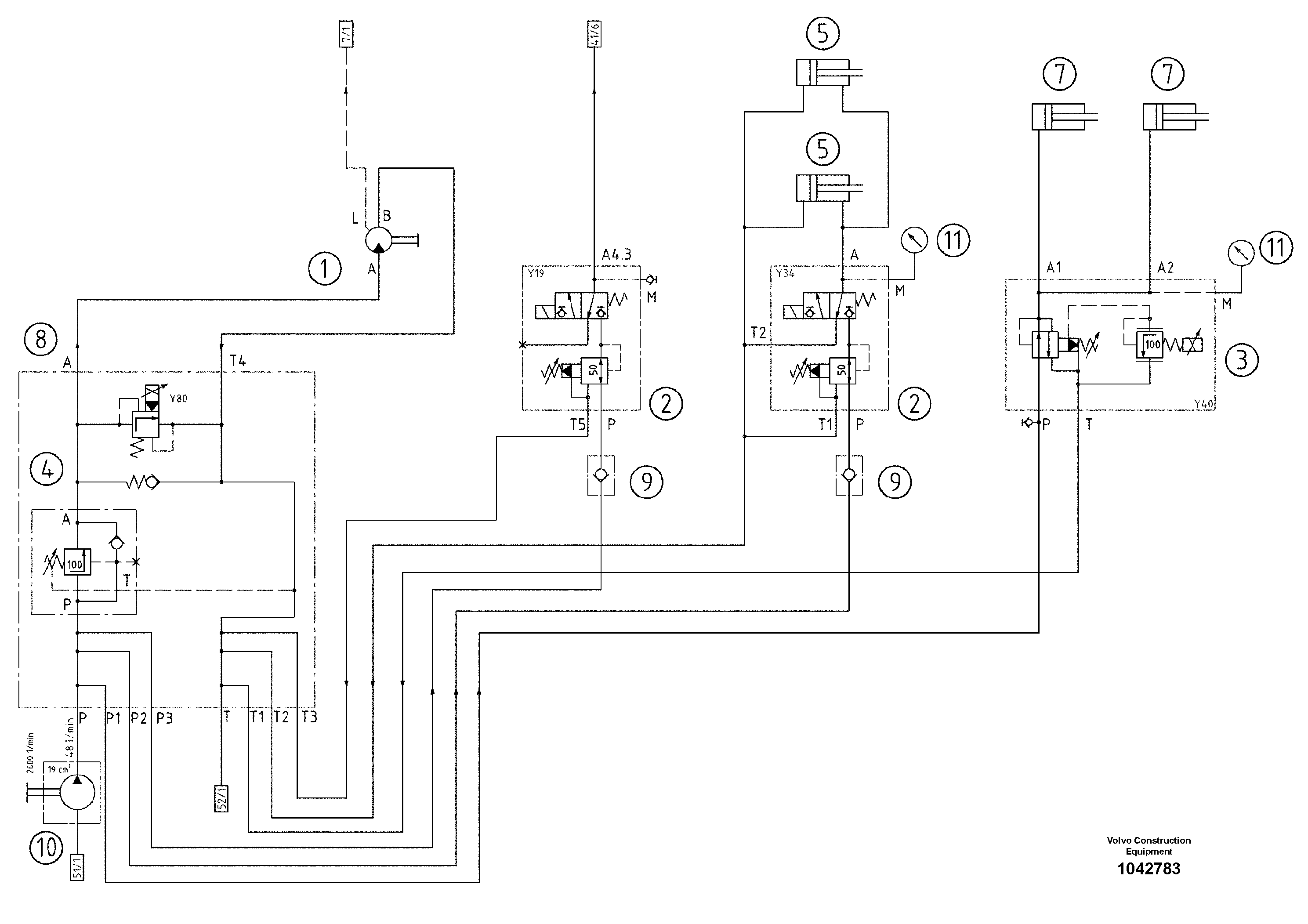 Схема запчастей Volvo ABG8820 - 47725 Hydraulic diagram ABG8820/ABG8820B ABG8820 S/N 21098-23354 ABG8820B S/N 23355-